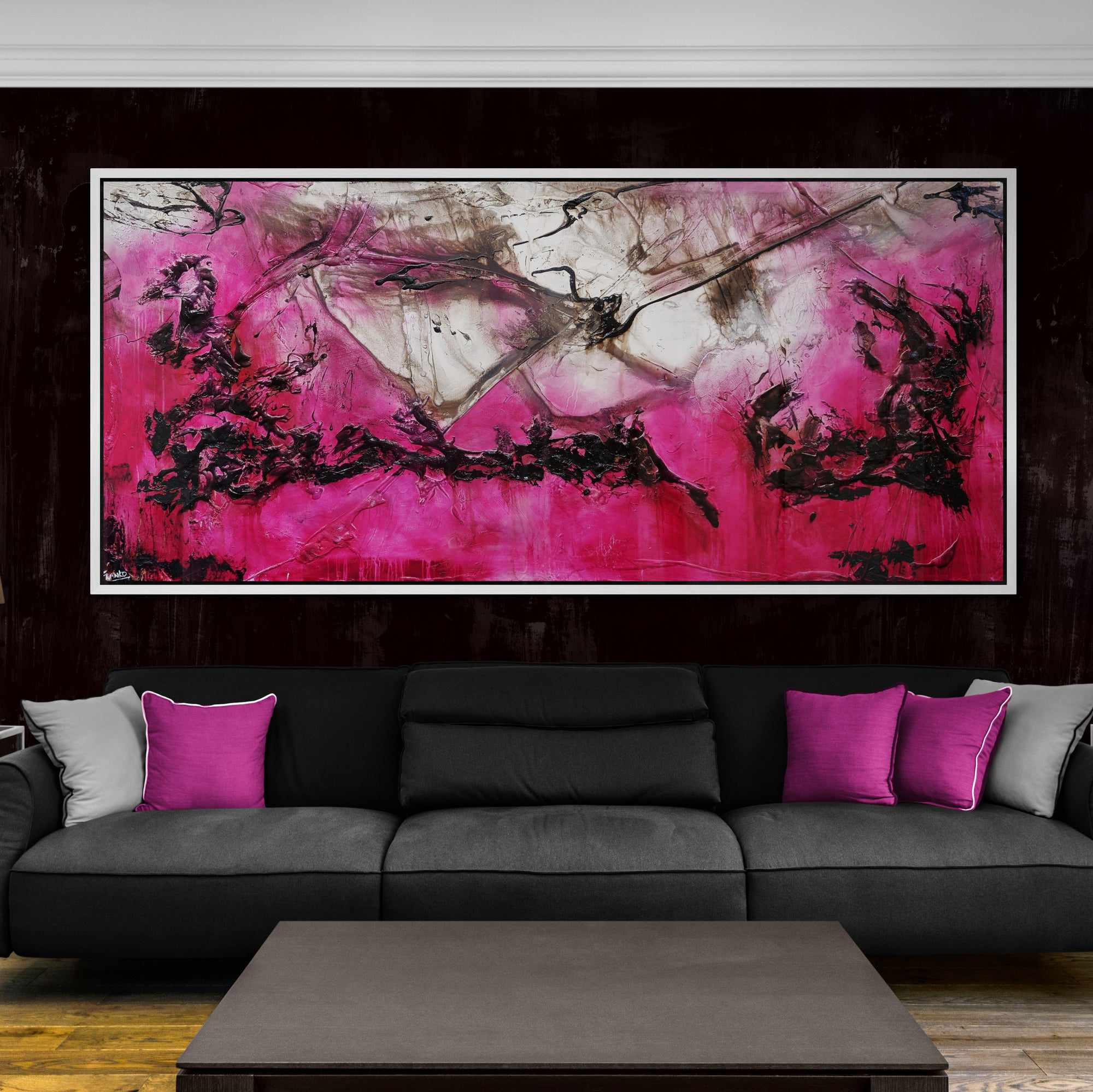 Pink and Grunge 270cm x 120cm Rust Pink Textured Abstract Painting (SOLD)-Abstract-[Franko_Artist]-[The_Block]-[Dream_Homes]-[ideas]- [Grand_Designs]-Franklin Art Studio