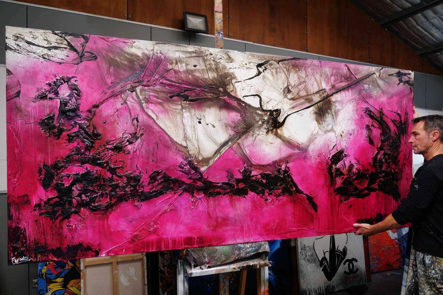Pink and Grunge 270cm x 120cm Rust Pink Textured Abstract Painting (SOLD)-Abstract-[Franko_Artist]-[The_Block]-[Dream_Homes]-[ideas]-[Grand_Designs]-[Art_Lover]-Franklin Art Studio