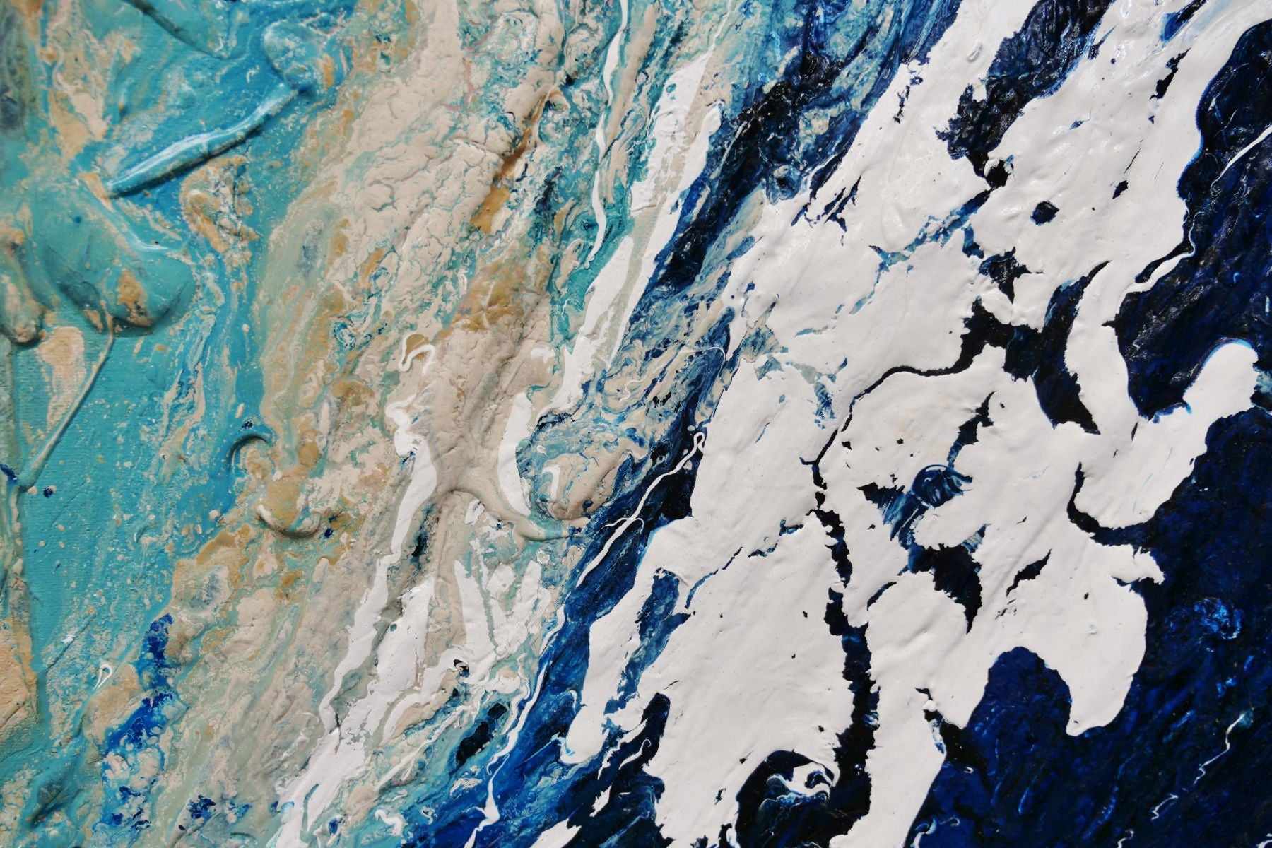 Point Break 140cm x 180cm Blue Cream Wave Textured Abstract Painting (SOLD)
