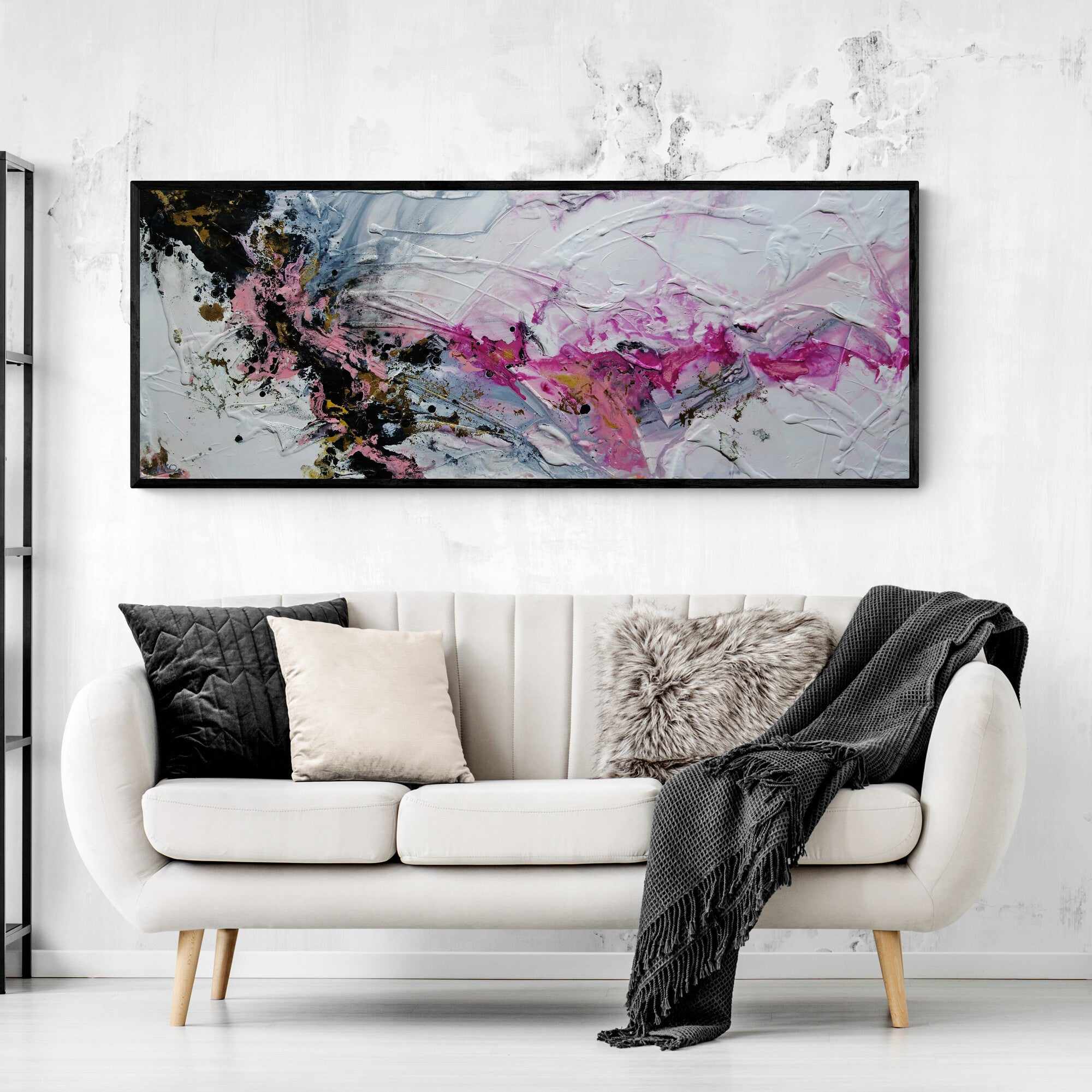 Pretty in Pink 160cm x 60cm Pink White Textured Abstract Painting (SOLD)-Abstract-[Franko_Artist]-[The_Block]-[Dream_Homes]-[ideas]- [Grand_Designs]-Franklin Art Studio