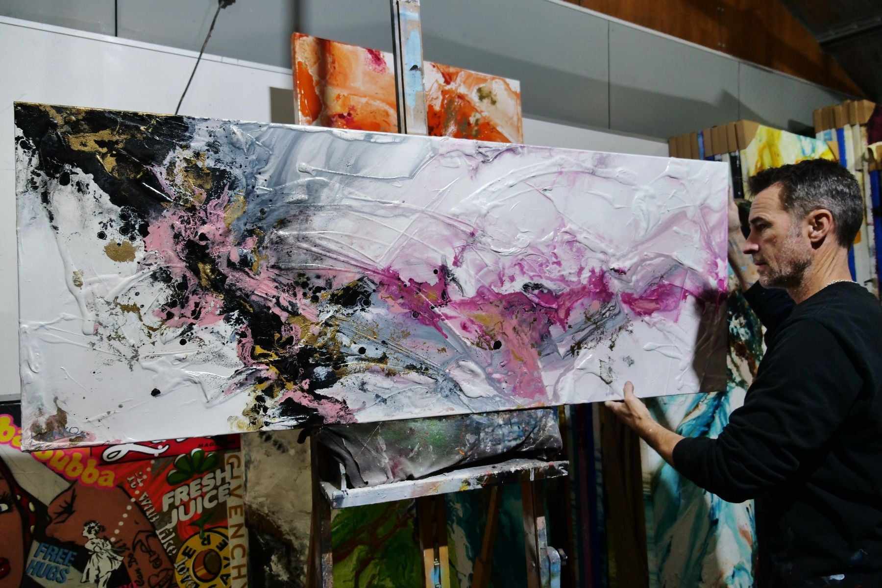 Pretty in Pink 160cm x 60cm Pink White Textured Abstract Painting (SOLD)-Abstract-[Franko_Artist]-[The_Block]-[Dream_Homes]-[ideas]-[Grand_Designs]-[Art_Lover]-Franklin Art Studio