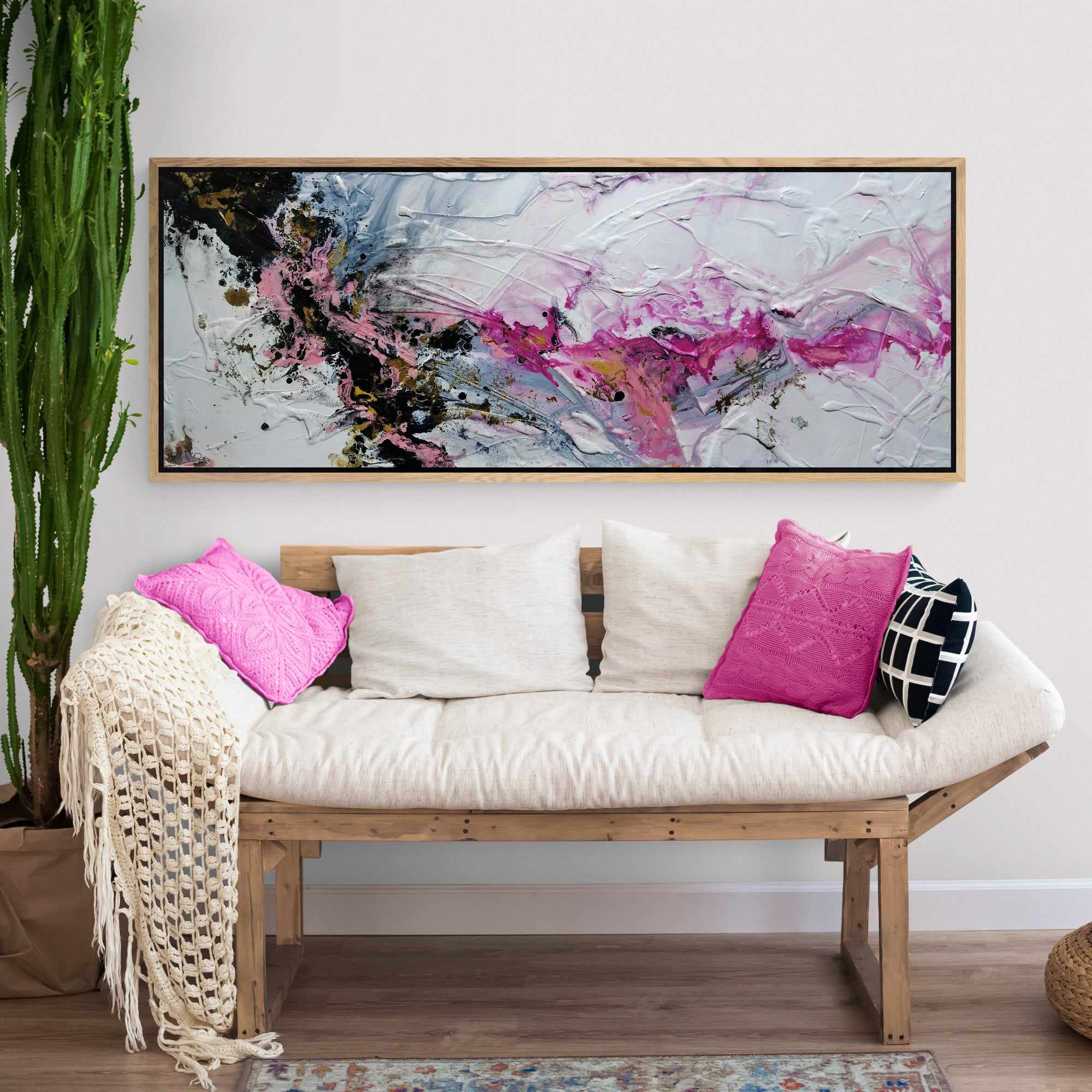 Pretty in Pink 160cm x 60cm Pink White Textured Abstract Painting (SOLD)-Abstract-[Franko_Artist]-[Australian_artist]-[Gold_Coast]-[Brisbane]-[modern]-[contemporary]-[original]-[Large_artwork]-[The_Block]-[Dream_Homes]-[ideas]-[Grand_Designs]-[Art_Lover]-Franklin Art Studio