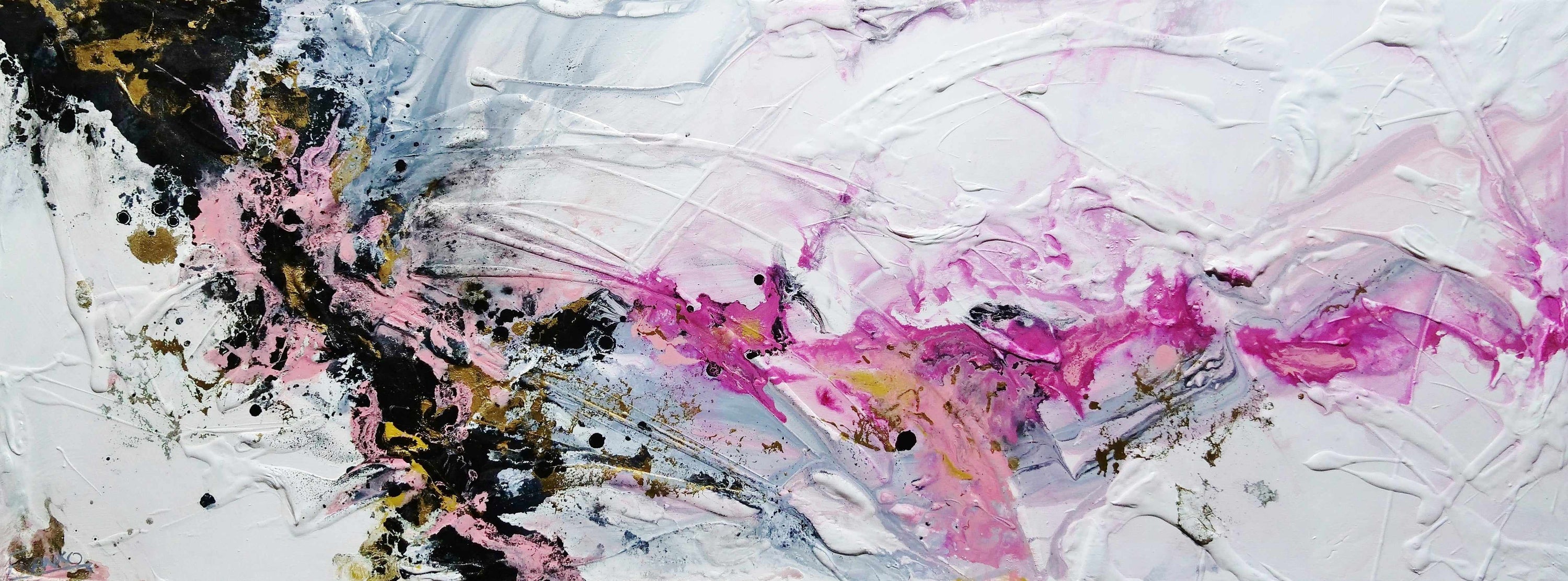 Pretty in Pink 160cm x 60cm Pink White Textured Abstract Painting (SOLD)-Abstract-[Franko_Artist]-[Australian_artist]-[Gold_Coast]-[Brisbane]-[modern]-[contemporary]-[original]-[Large_artwork]-Franklin Art Studio