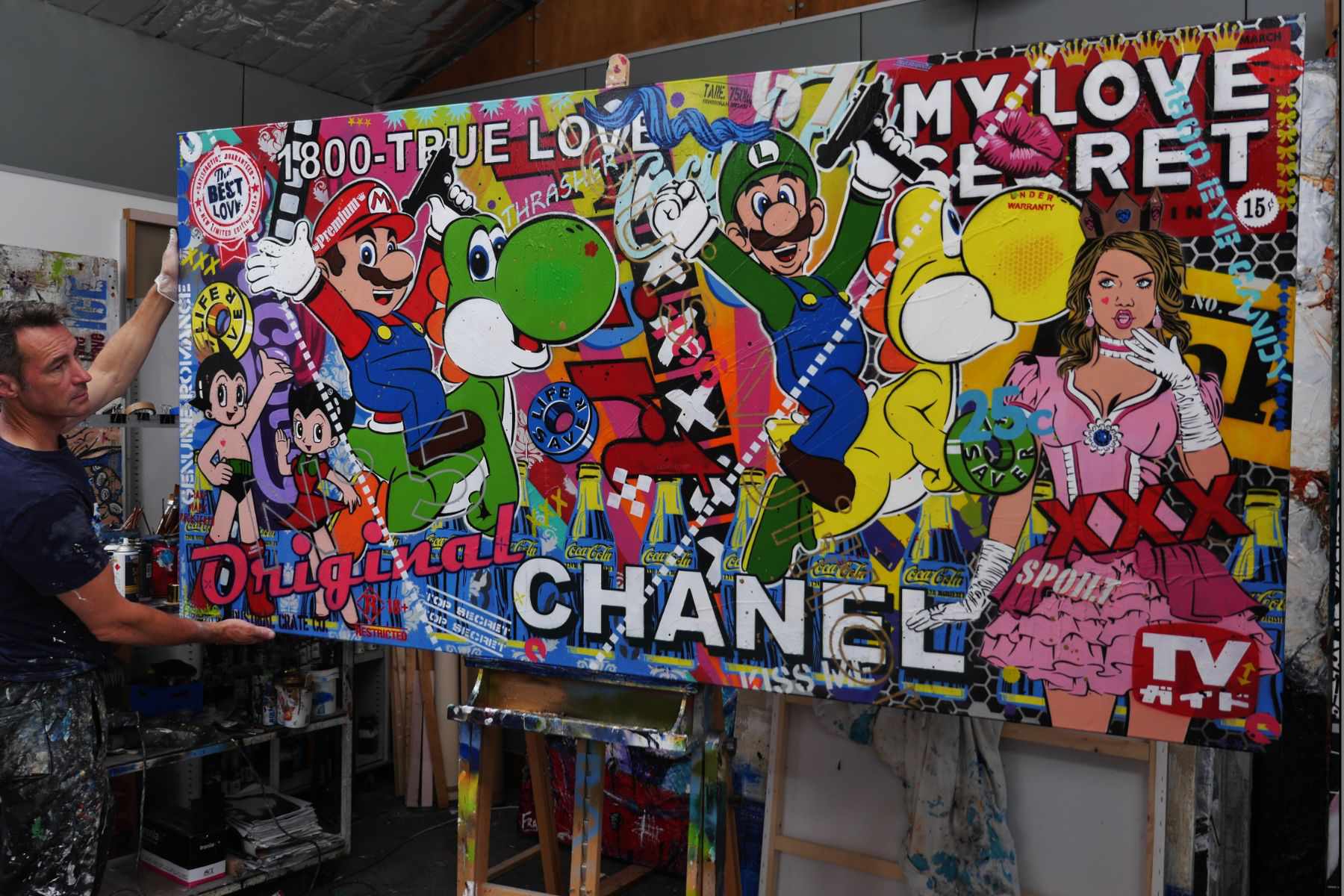 Princess Peach's Secret Love 240cm x 120cm Mario Luigi Yoshi Textured Urban Pop Art Painting-urban pop-[Franko_Artist]-[The_Block]-[Dream_Homes]-[ideas]- [Grand_Designs]-Franklin Art Studio