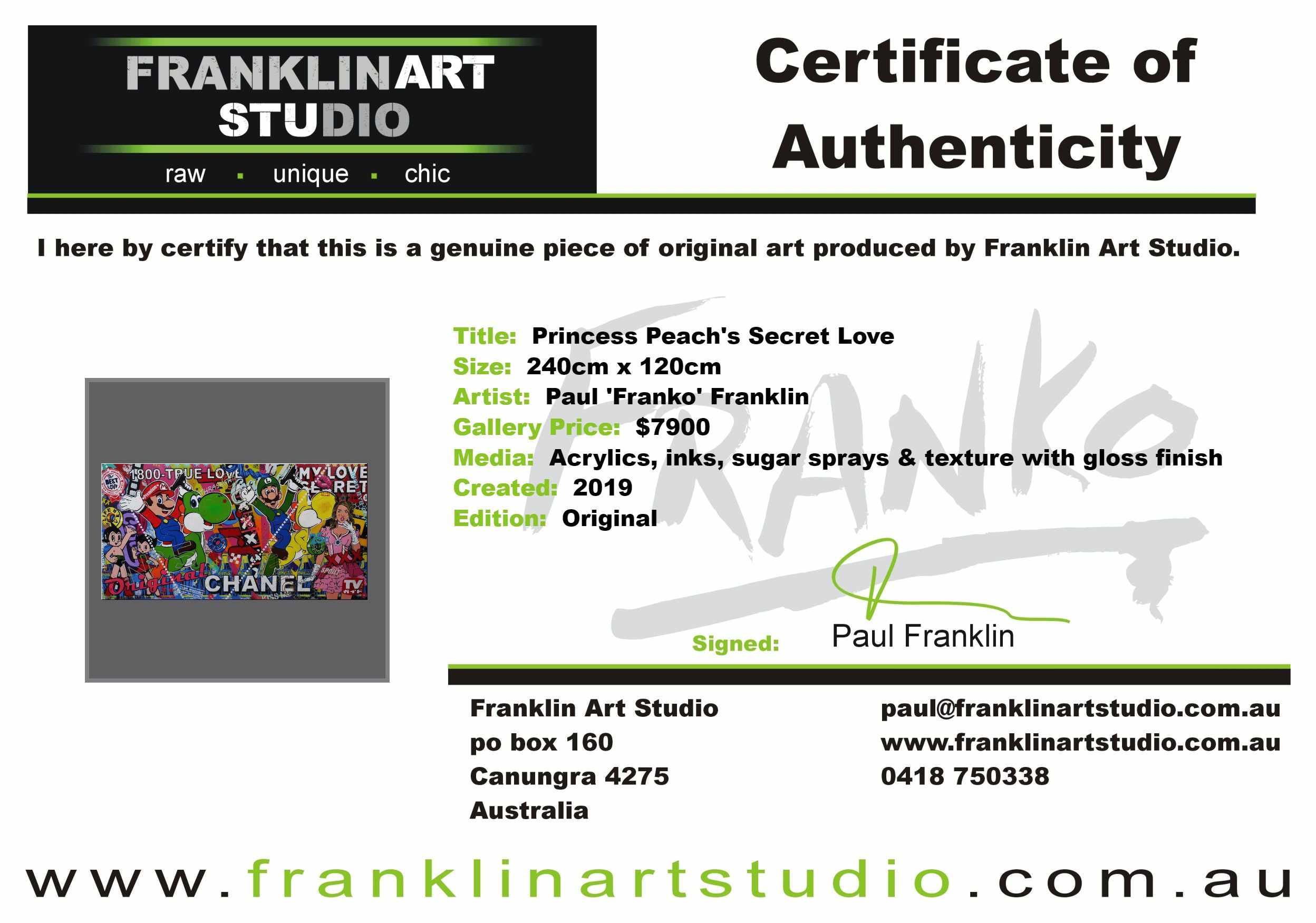 Princess Peach's Secret Love 240cm x 120cm Mario Luigi Yoshi Textured Urban Pop Art Painting-urban pop-[Franko_Artist]-[The_Block]-[Dream_Homes]-[ideas]-[Grand_Designs]-[Art_Lover]-Franklin Art Studio