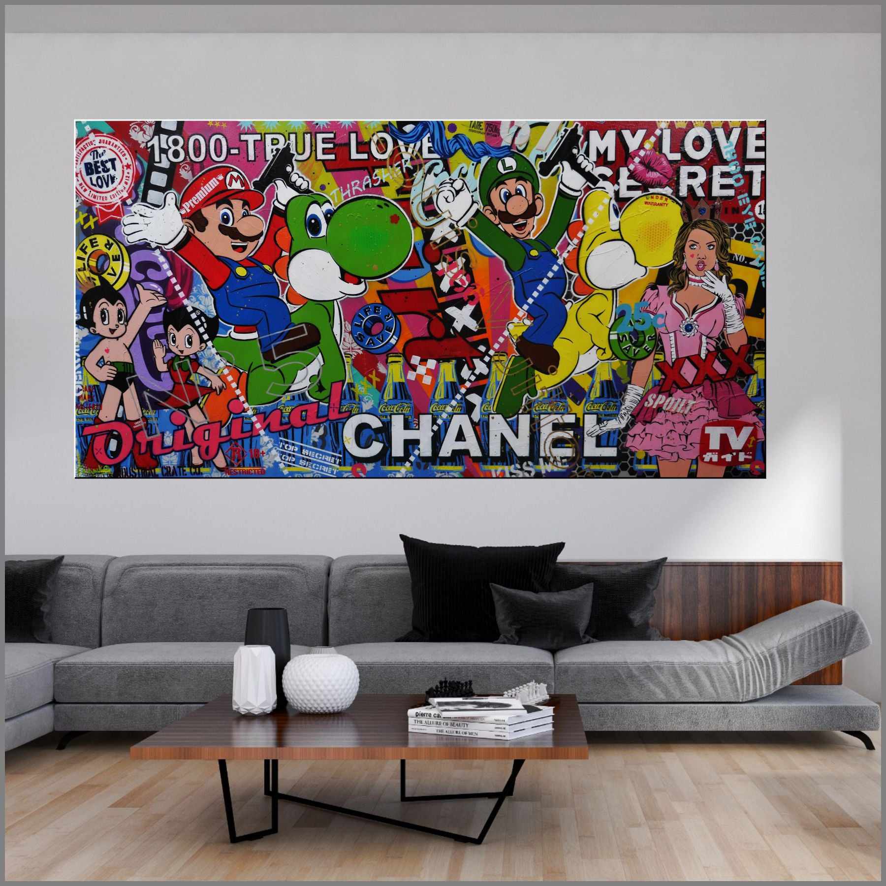 Princess Peach's Secret Love 240cm x 120cm Mario Luigi Yoshi Textured Urban Pop Art Painting-urban pop-[Franko_Artist]-[Australian_artist]-[Gold_Coast]-[Brisbane]-[modern]-[contemporary]-[original]-[Large_artwork]-[The_Block]-[Dream_Homes]-[ideas]-[Grand_Designs]-[Art_Lover]-Franklin Art Studio