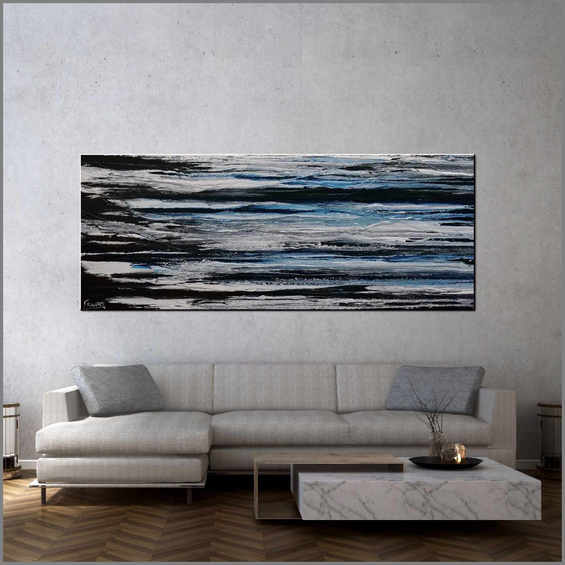 Prushed Arctic 200cm x 80cm Blue Black White Textured Abstract Painting (SOLD Rh)-Abstract-[Franko_Artist]-[Australian_artist]-[Gold_Coast]-[Brisbane]-[modern]-[contemporary]-[original]-[Large_artwork]-[The_Block]-[Dream_Homes]-[ideas]-[Grand_Designs]-[Art_Lover]-Franklin Art Studio