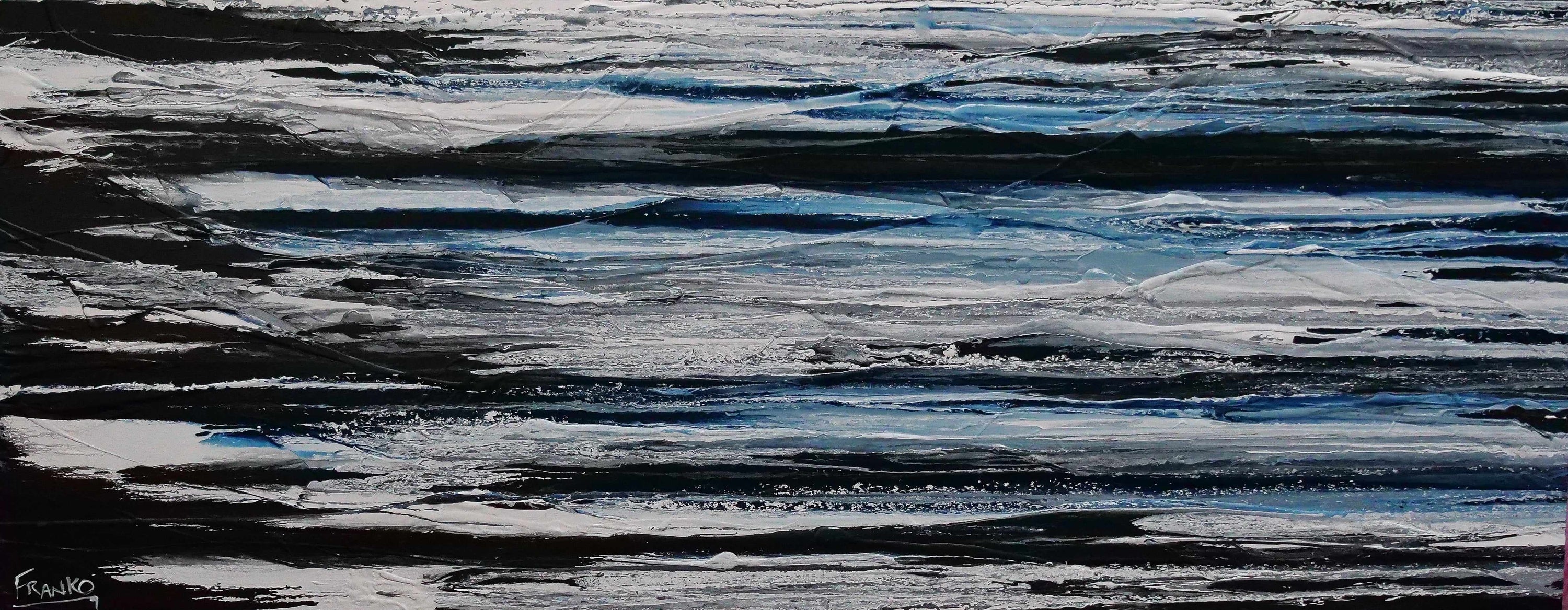 Prushed Arctic 200cm x 80cm Blue Black White Textured Abstract Painting (SOLD Rh)-Abstract-[Franko_Artist]-[Australian_artist]-[Gold_Coast]-[Brisbane]-[modern]-[contemporary]-[original]-[Large_artwork]-Franklin Art Studio