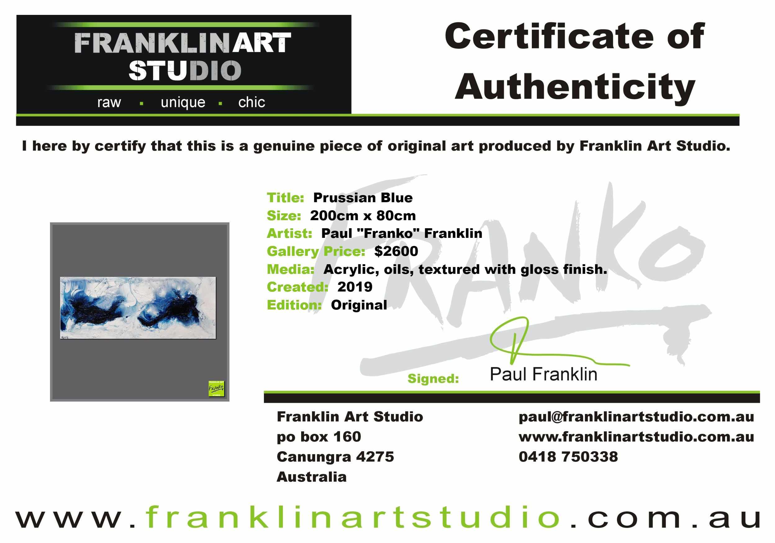Prussian Blue 200cm x 80cm Blue White Textured Abstract Painting (SOLD)-Abstract-[Franko_Artist]-[The_Block]-[Dream_Homes]-[ideas]-[Grand_Designs]-[Art_Lover]-Franklin Art Studio