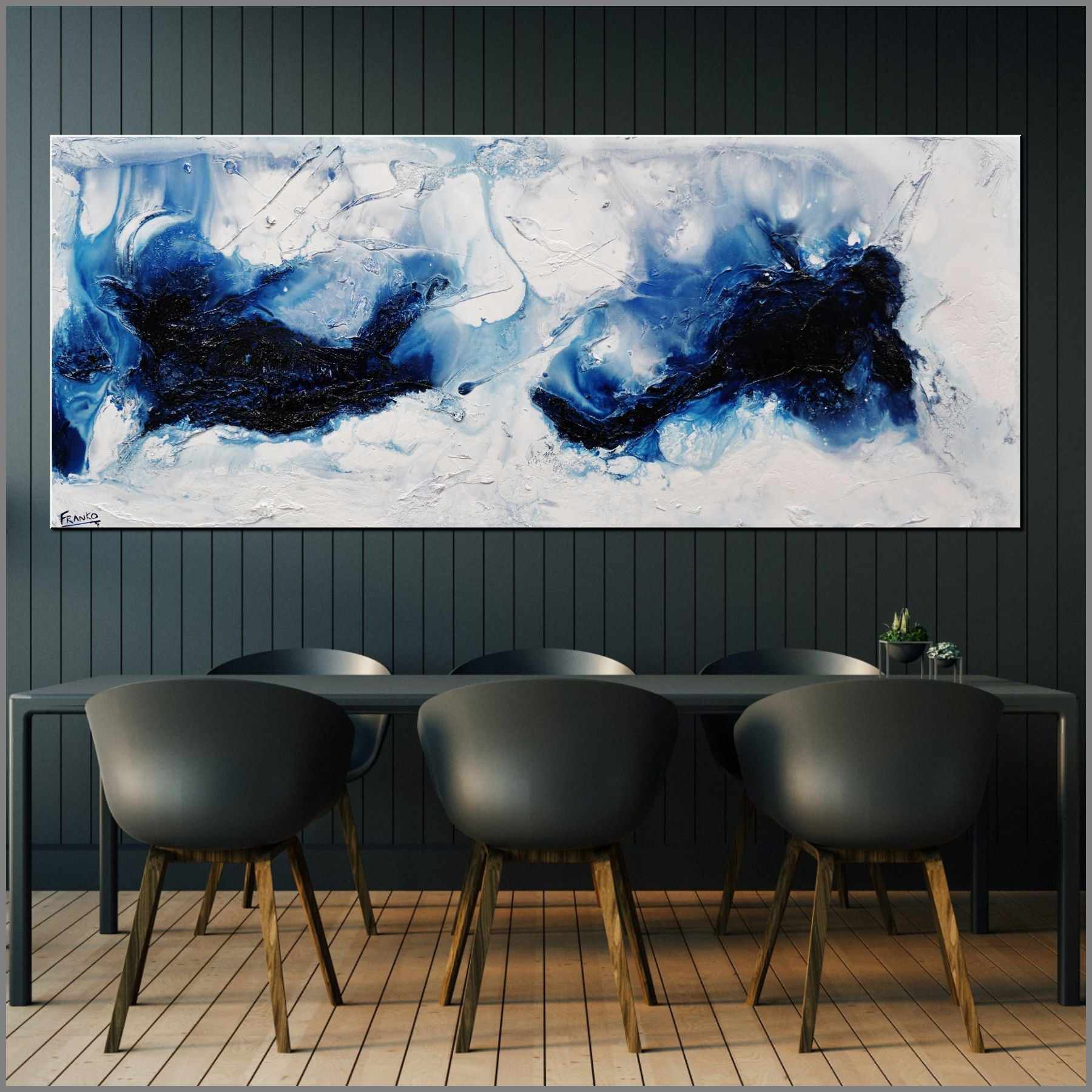 Prussian Blue 200cm x 80cm Blue White Textured Abstract Painting (SOLD)-Abstract-[Franko_Artist]-[Australian_artist]-[Gold_Coast]-[Brisbane]-[modern]-[contemporary]-[original]-[Large_artwork]-[The_Block]-[Dream_Homes]-[ideas]-[Grand_Designs]-[Art_Lover]-Franklin Art Studio