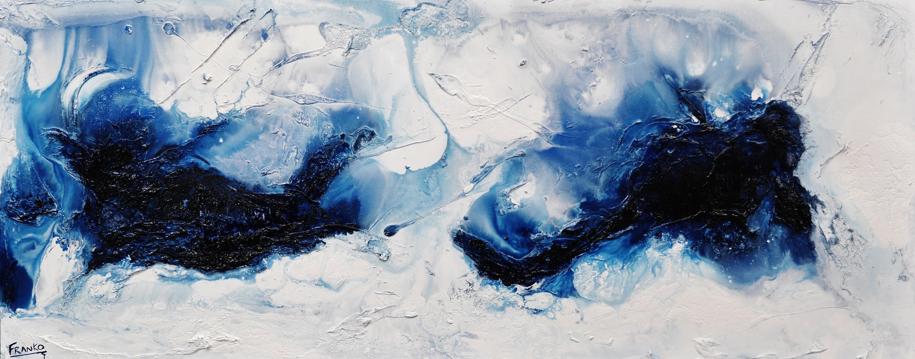 Prussian Blue 200cm x 80cm Blue White Textured Abstract Painting (SOLD)-Abstract-[Franko_Artist]-[Australian_artist]-[Gold_Coast]-[Brisbane]-[modern]-[contemporary]-[original]-[Large_artwork]-Franklin Art Studio