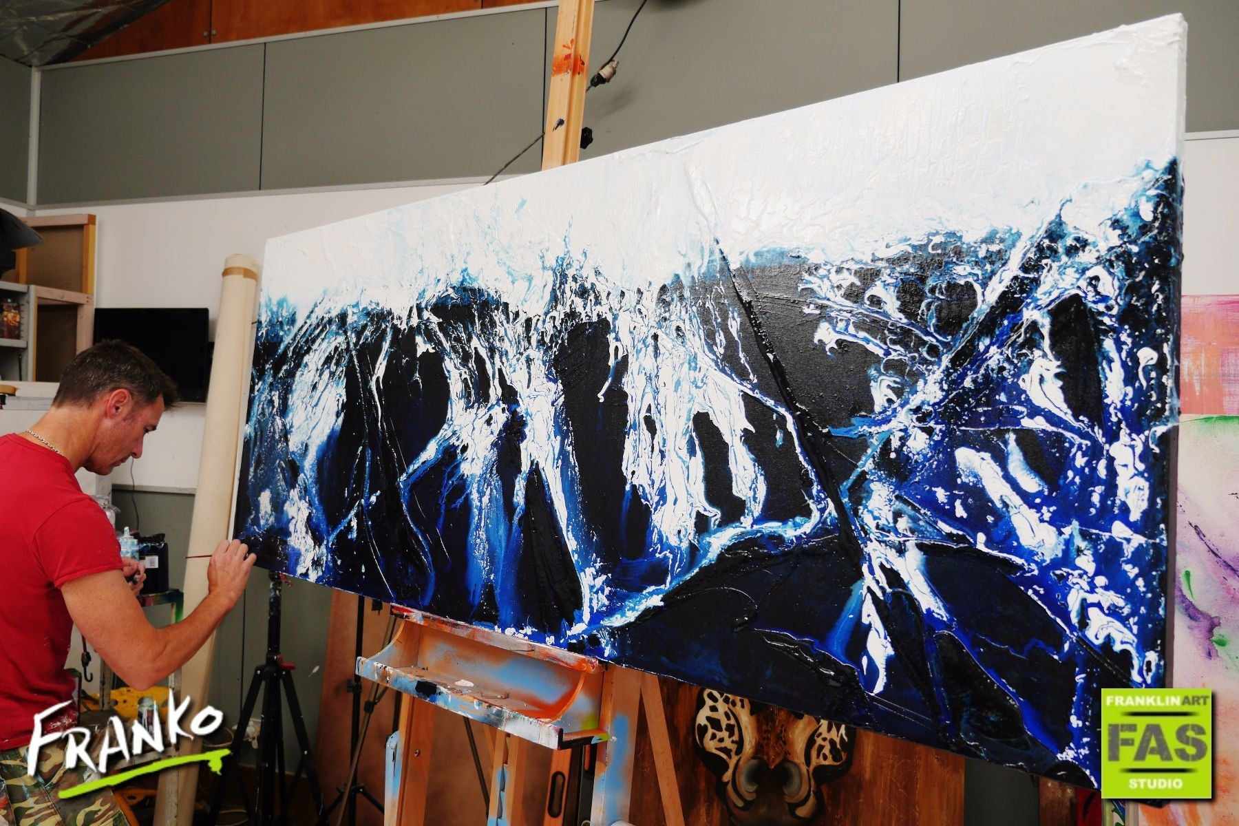 Prussian Blue Crush 200cm x 80cm Blue Abstract Painting (SOLD)-abstract-[Franko_Artist]-[The_Block]-[Dream_Homes]-[ideas]- [Grand_Designs]-Franklin Art Studio