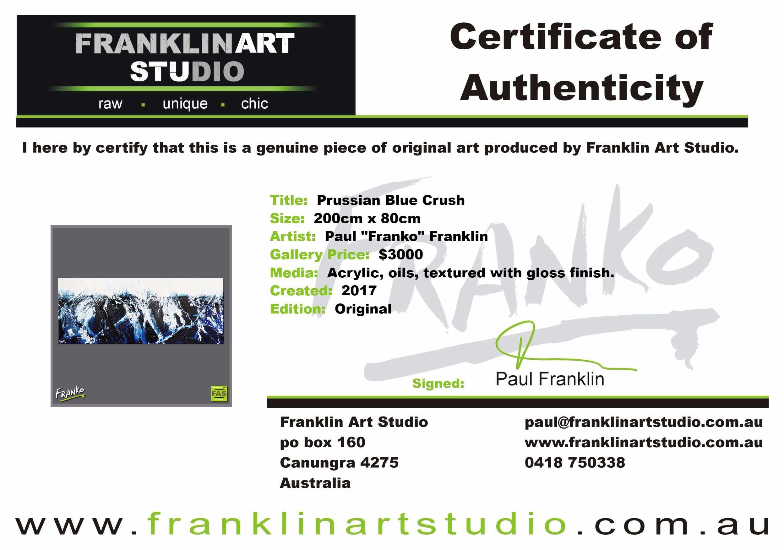 Prussian Blue Crush 200cm x 80cm Blue Abstract Painting (SOLD)-abstract-[Franko_Artist]-[The_Block]-[Dream_Homes]-[ideas]-[Grand_Designs]-[Art_Lover]-Franklin Art Studio