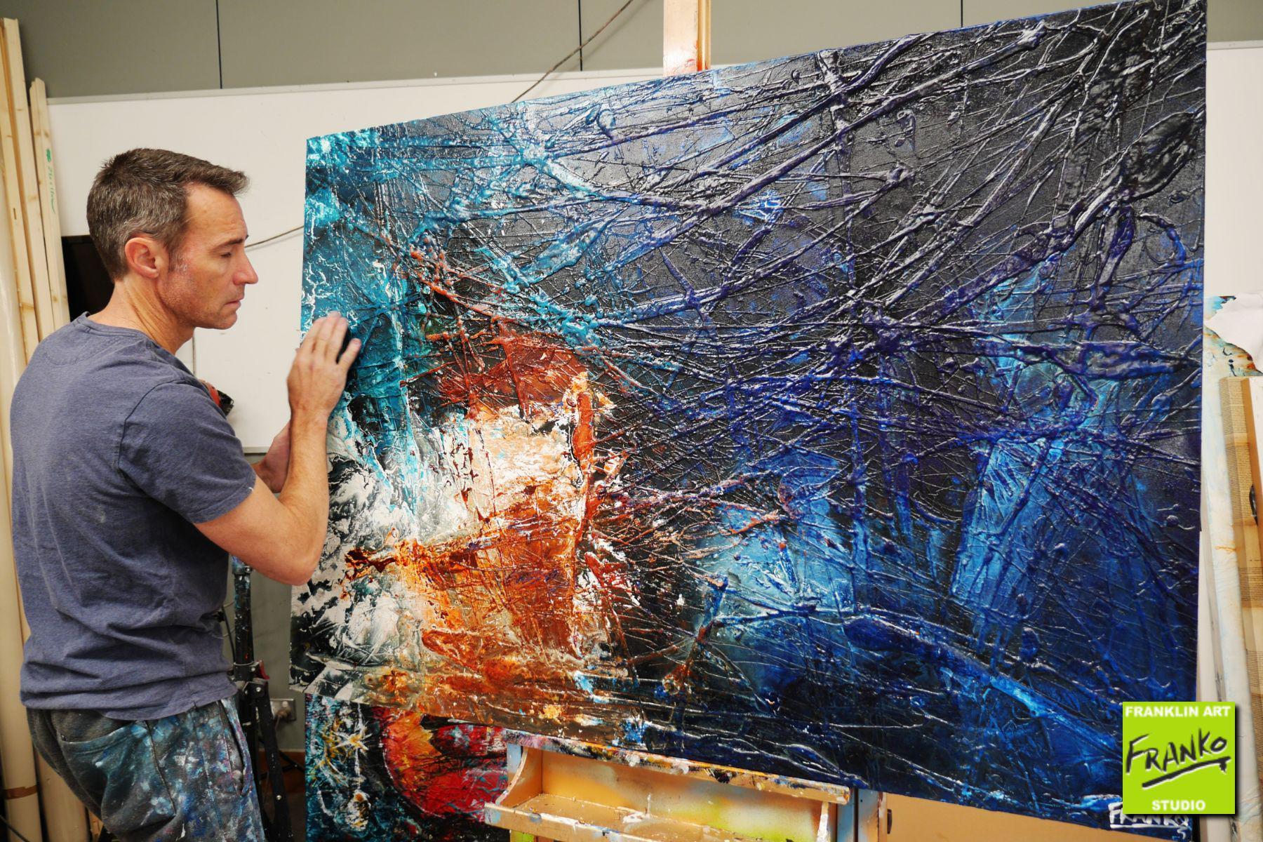 Prussian Crackle 140cm x 100cm Brown Blue Textured Abstract Painting-Abstract-[Franko]-[Australian]-[Popular]-[Best Selling]-Franklin Art Studio