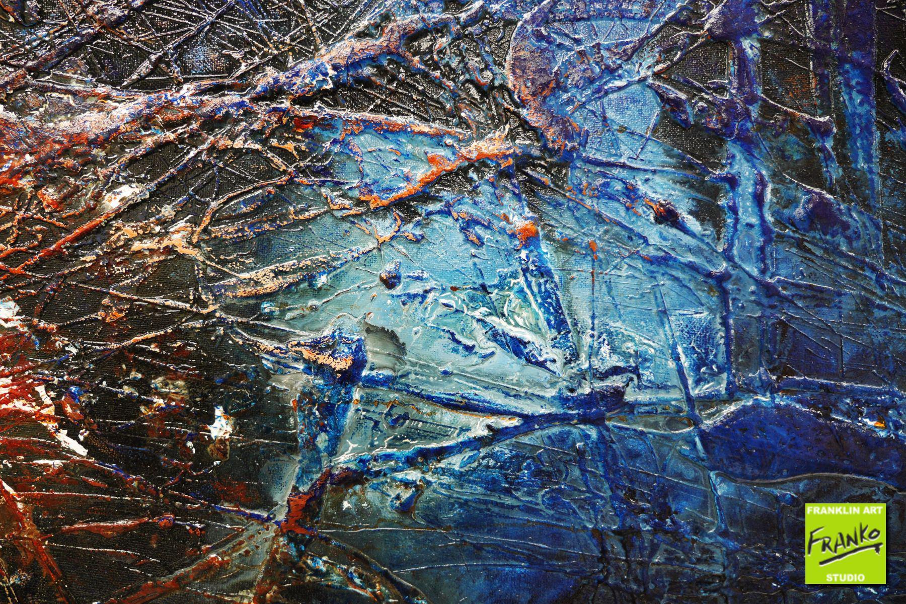 Prussian Crackle 140cm x 100cm Brown Blue Textured Abstract Painting