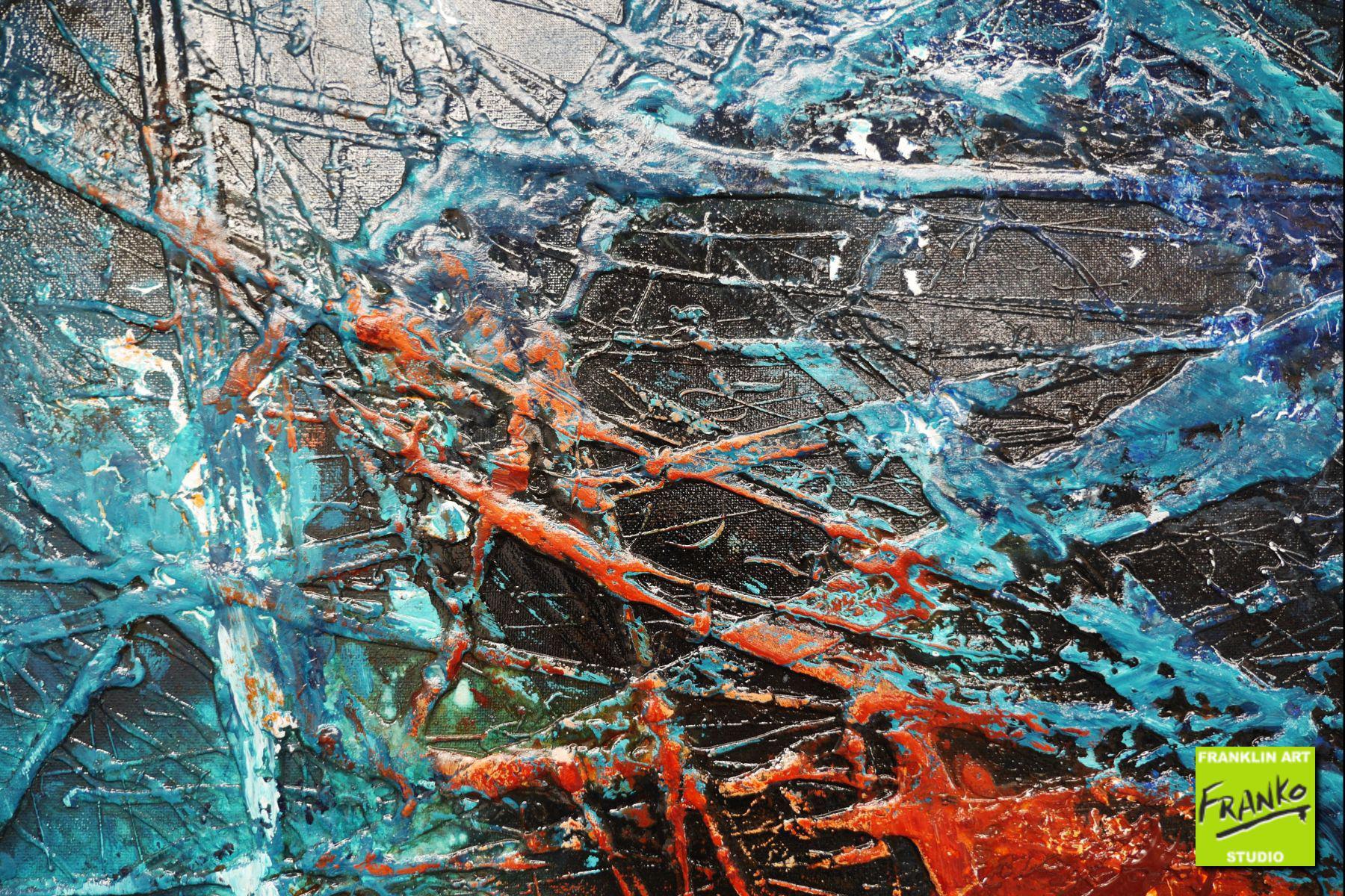 Prussian Crackle 140cm x 100cm Brown Blue Textured Abstract Painting