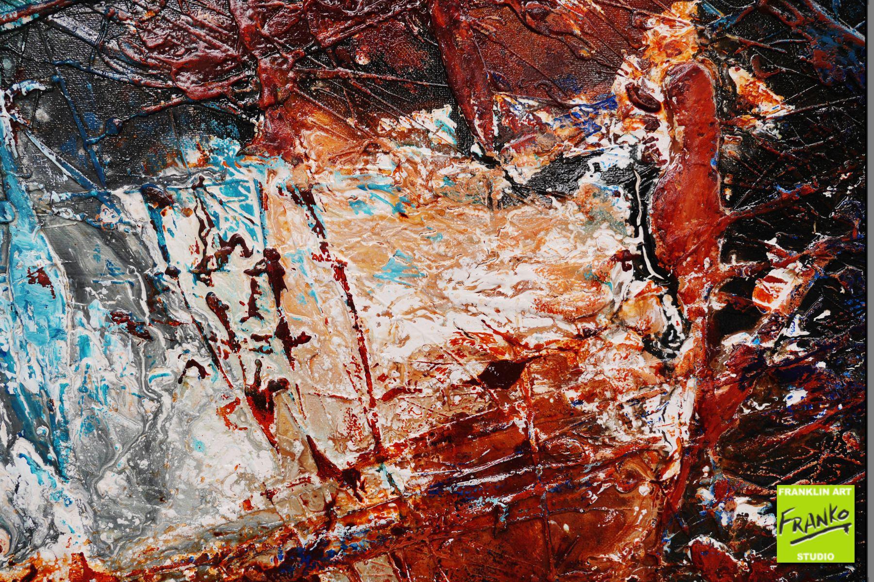 Prussian Crackle 140cm x 100cm Brown Blue Textured Abstract Painting-Abstract-[Franko]-[Artist]-[Australia]-[Painting]-Franklin Art Studio