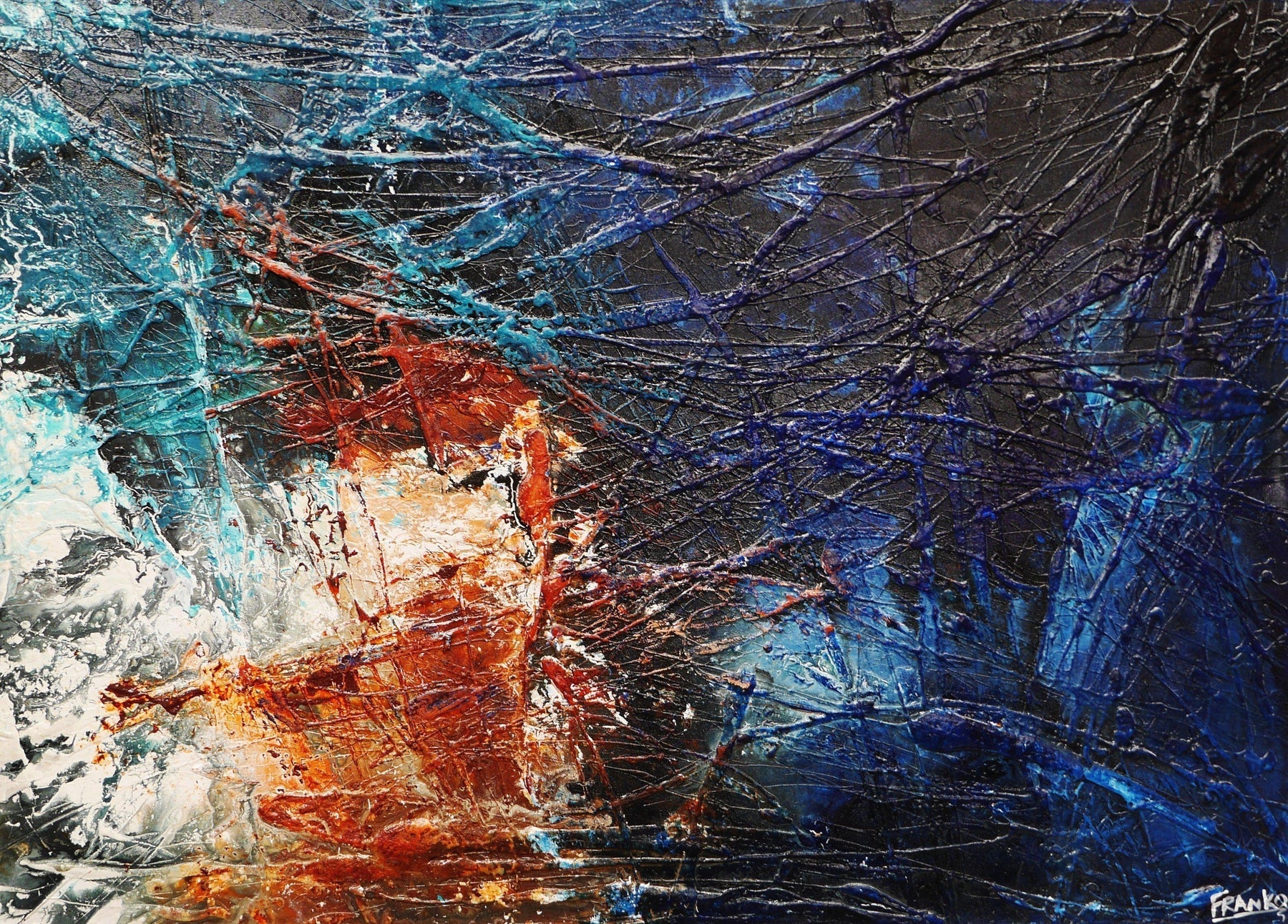 Prussian Crackle 140cm x 100cm Brown Blue Textured Abstract Painting-Abstract-[Franko_Artist]-[Australian_artist]-[Gold_Coast]-[Brisbane]-[modern]-[contemporary]-[original]-[Large_artwork]-Franklin Art Studio