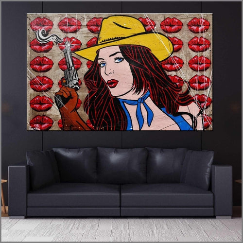 Pucker Up Baby 160cm x 100cm Cowgirl Textured Urban Pop Art Painting (SOLD)-concrete-[Franko_Artist]-[Australian_artist]-[Gold_Coast]-[Brisbane]-[modern]-[contemporary]-[original]-[Large_artwork]-[The_Block]-[Dream_Homes]-[ideas]-[Grand_Designs]-[Art_Lover]-Franklin Art Studio