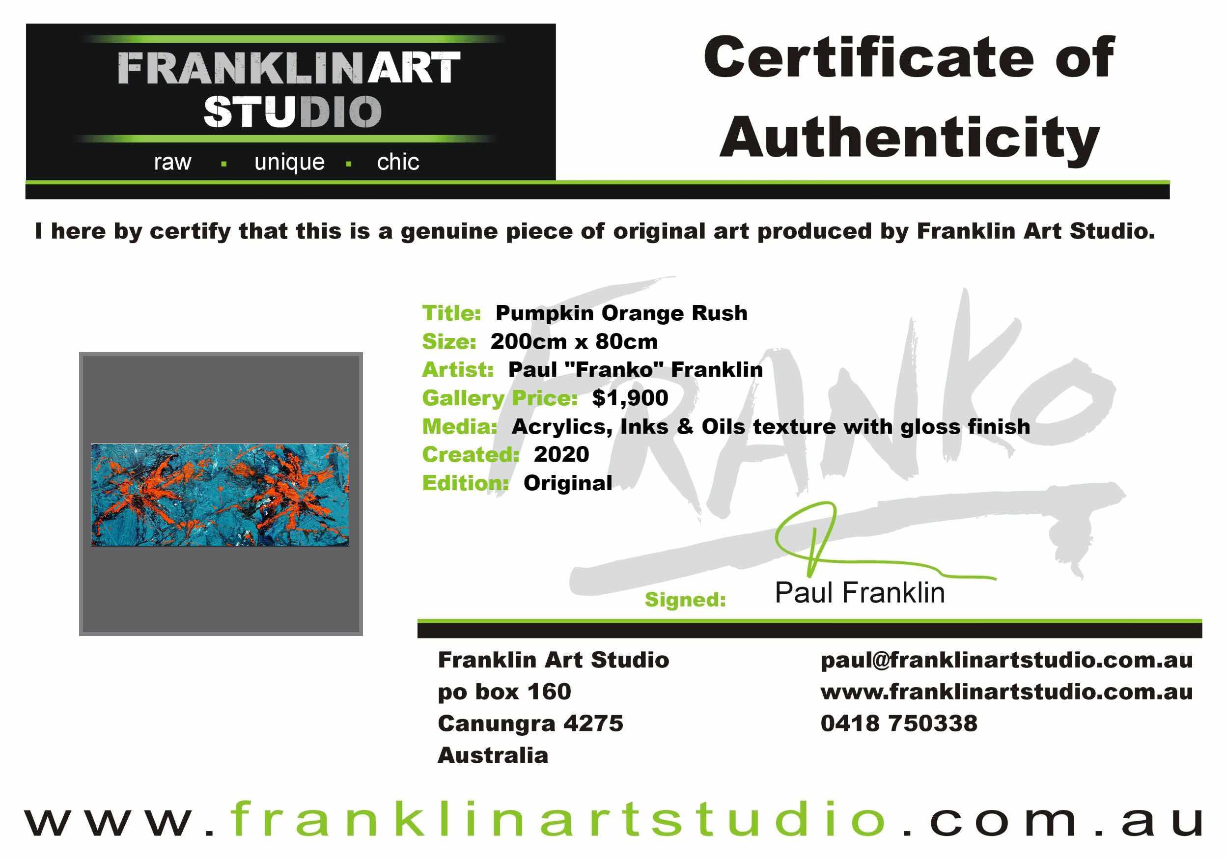 Pumpkin Orange Rush 200cm x 80cm Blue Orange Textured Abstract Painting (SOLD)-Abstract-[Franko_Artist]-[The_Block]-[Dream_Homes]-[ideas]-[Grand_Designs]-[Art_Lover]-Franklin Art Studio