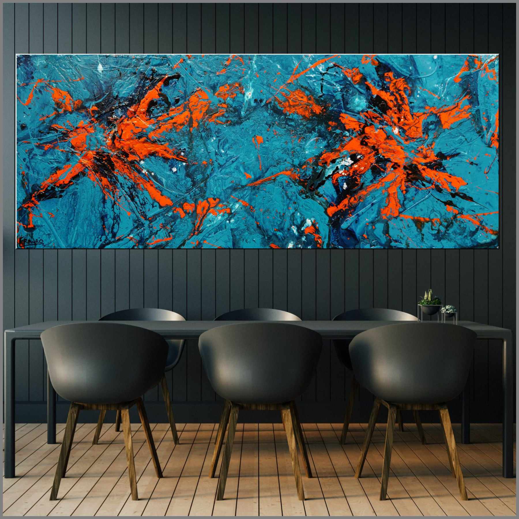 Pumpkin Orange Rush 200cm x 80cm Blue Orange Textured Abstract Painting (SOLD)-Abstract-[Franko_Artist]-[Australian_artist]-[Gold_Coast]-[Brisbane]-[modern]-[contemporary]-[original]-[Large_artwork]-[The_Block]-[Dream_Homes]-[ideas]-[Grand_Designs]-[Art_Lover]-Franklin Art Studio