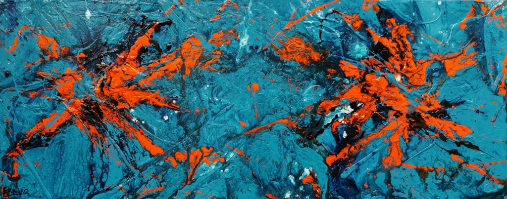 Pumpkin Orange Rush 200cm x 80cm Blue Orange Textured Abstract Painting (SOLD)-Abstract-[Franko_Artist]-[Australian_artist]-[Gold_Coast]-[Brisbane]-[modern]-[contemporary]-[original]-[Large_artwork]-Franklin Art Studio
