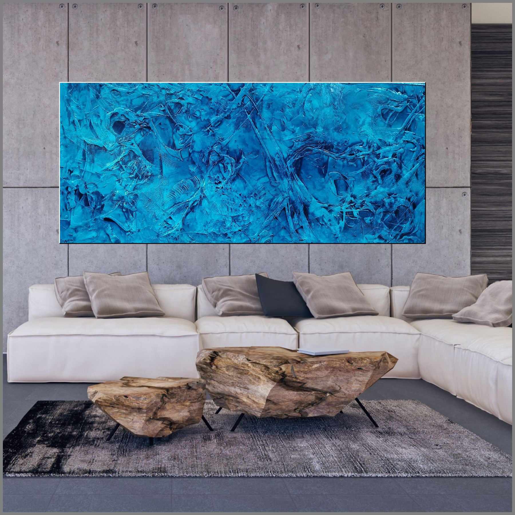 Pure Cobalt Ink 270cm x 120cm Blue Cobalt Ink Textured Abstract Painting (SOLD)-Abstract-[Franko_Artist]-[Australian_artist]-[Gold_Coast]-[Brisbane]-[modern]-[contemporary]-[original]-[Large_artwork]-[The_Block]-[Dream_Homes]-[ideas]-[Grand_Designs]-[Art_Lover]-Franklin Art Studio
