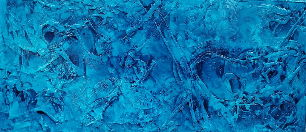 Pure Cobalt Ink 270cm x 120cm Blue Cobalt Ink Textured Abstract Painting (SOLD)-Abstract-[Franko_Artist]-[Australian_artist]-[Gold_Coast]-[Brisbane]-[modern]-[contemporary]-[original]-[Large_artwork]-Franklin Art Studio