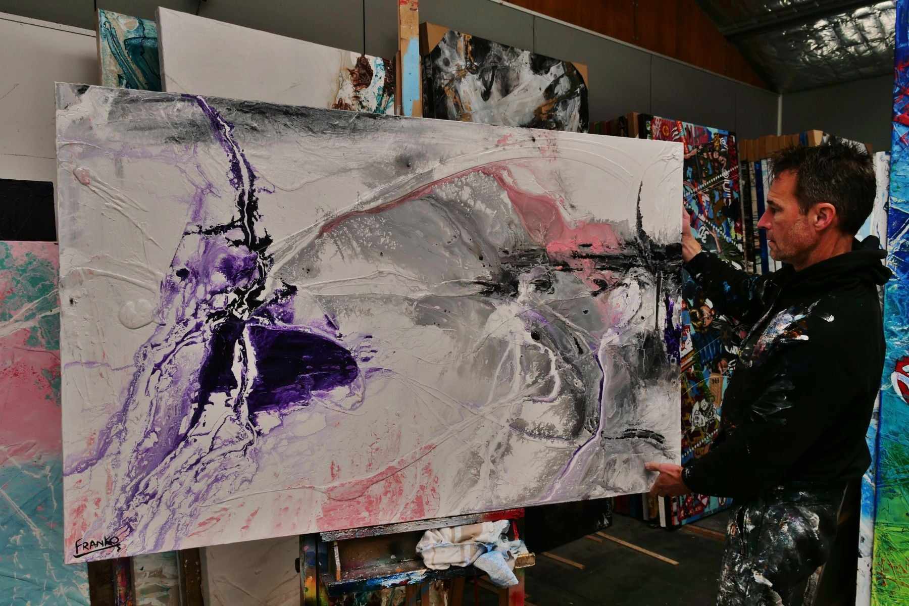 Purple Silk 160cm x 100cm White Pink Purple Textured Abstract Painting (SOLD)-Abstract-[Franko_Artist]-[The_Block]-[Dream_Homes]-[ideas]- [Grand_Designs]-Franklin Art Studio