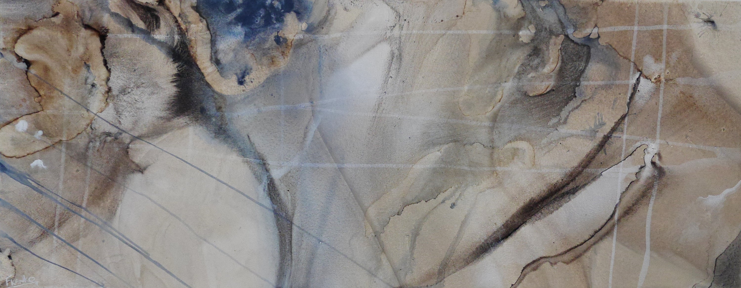 Refined 69 200cm x 80cm Cream Blue Rust White Grey Blended Abstract Painting Oak Frame (SOLD)-Abstract-[Franko_Artist]-[Australian_artist]-[Gold_Coast]-[Brisbane]-[modern]-[contemporary]-[original]-[Large_artwork]-Franklin Art Studio