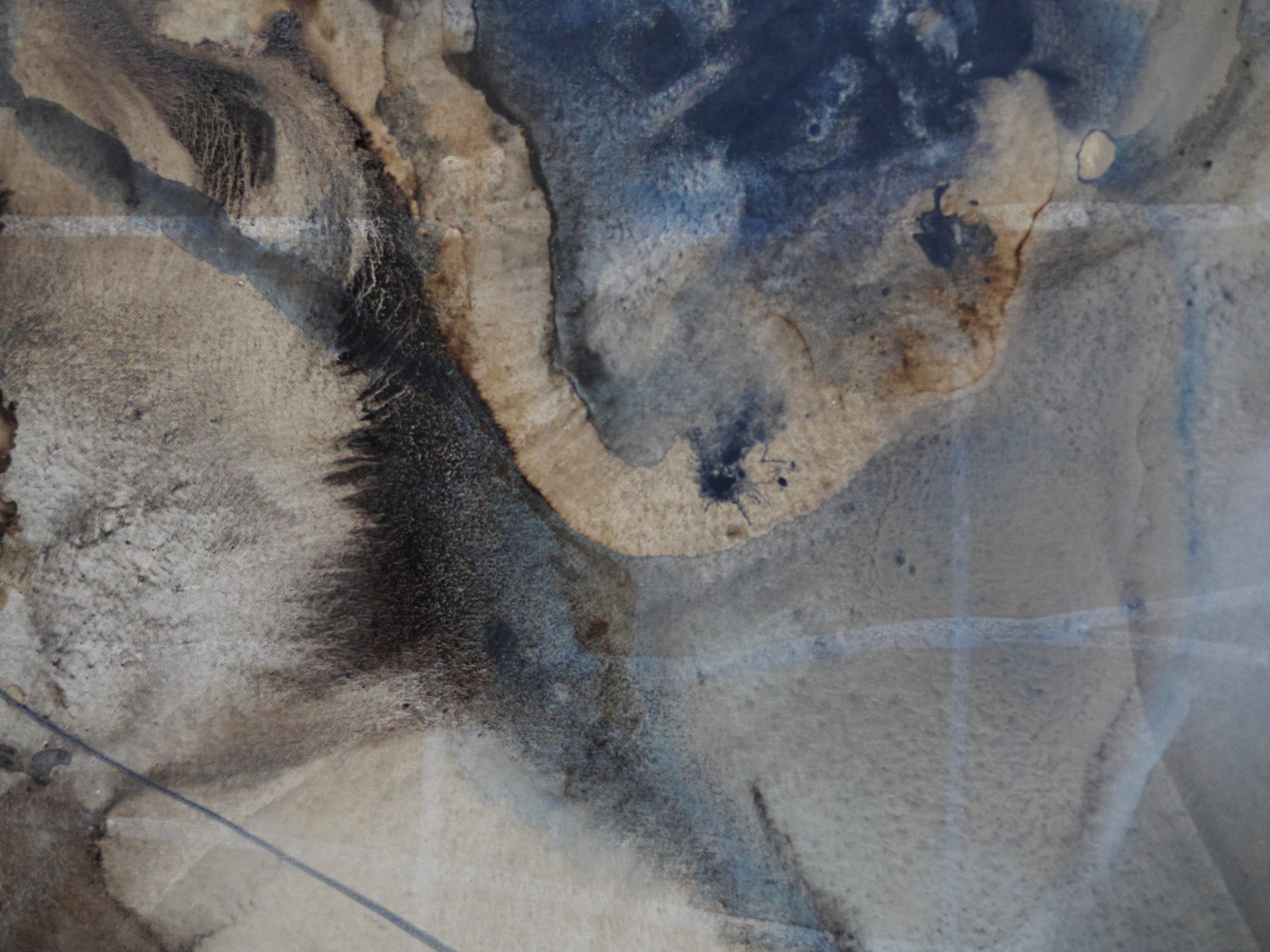 Refined 69 200cm x 80cm Cream Blue Rust White Grey Blended Abstract Painting Oak Frame (SOLD)