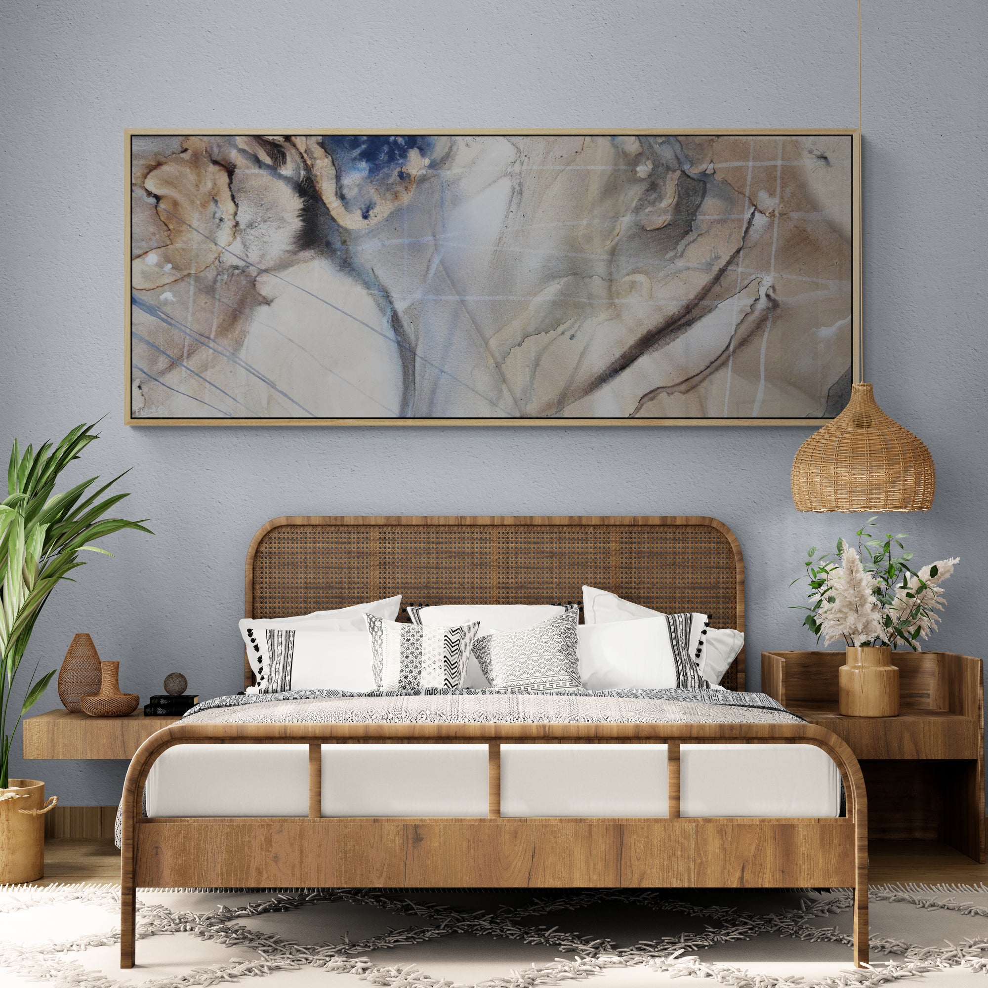 Refined 69 200cm x 80cm Cream Blue Rust White Grey Blended Abstract Painting Oak Frame (SOLD)-Abstract-[Franko_Artist]-[Australian_artist]-[Gold_Coast]-[Brisbane]-[modern]-[contemporary]-[original]-[Large_artwork]-[The_Block]-[Dream_Homes]-[ideas]-[Grand_Designs]-[Art_Lover]-Franklin Art Studio