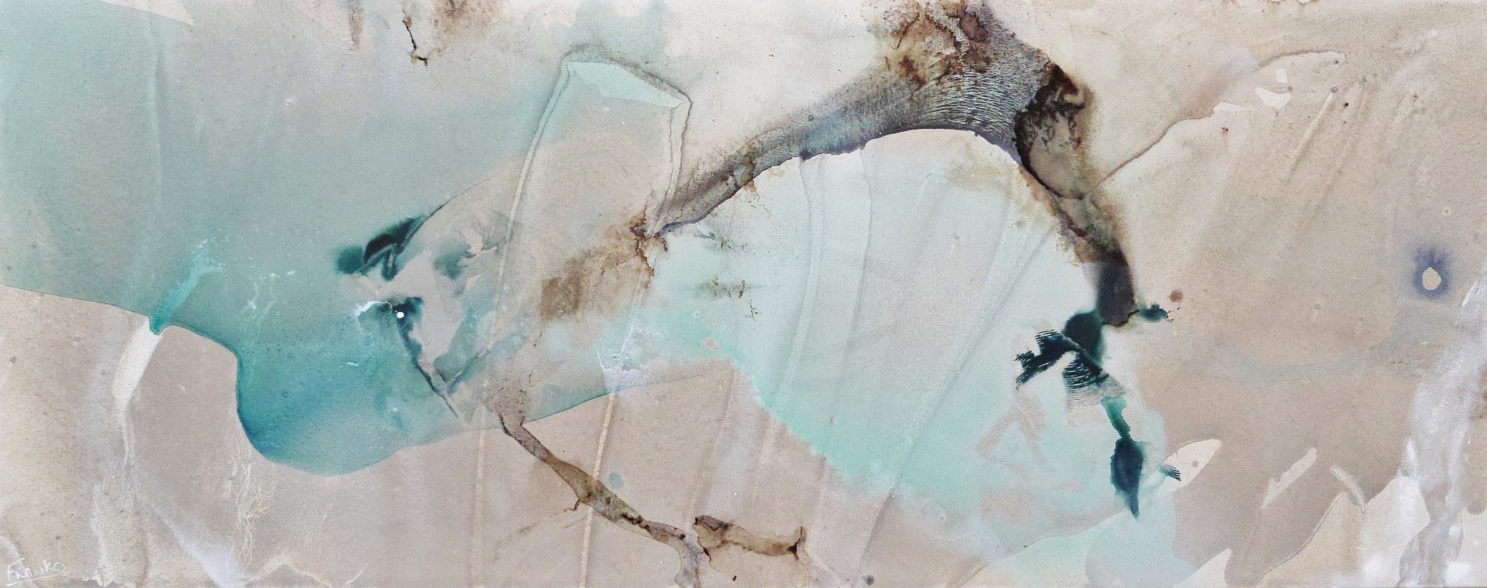 Refined 117 200cm x 80cm Cream Teal Rust White Grey Blended Abstract Painting (SOLD)-Abstract-[Franko_Artist]-[Australian_artist]-[Gold_Coast]-[Brisbane]-[modern]-[contemporary]-[original]-[Large_artwork]-Franklin Art Studio