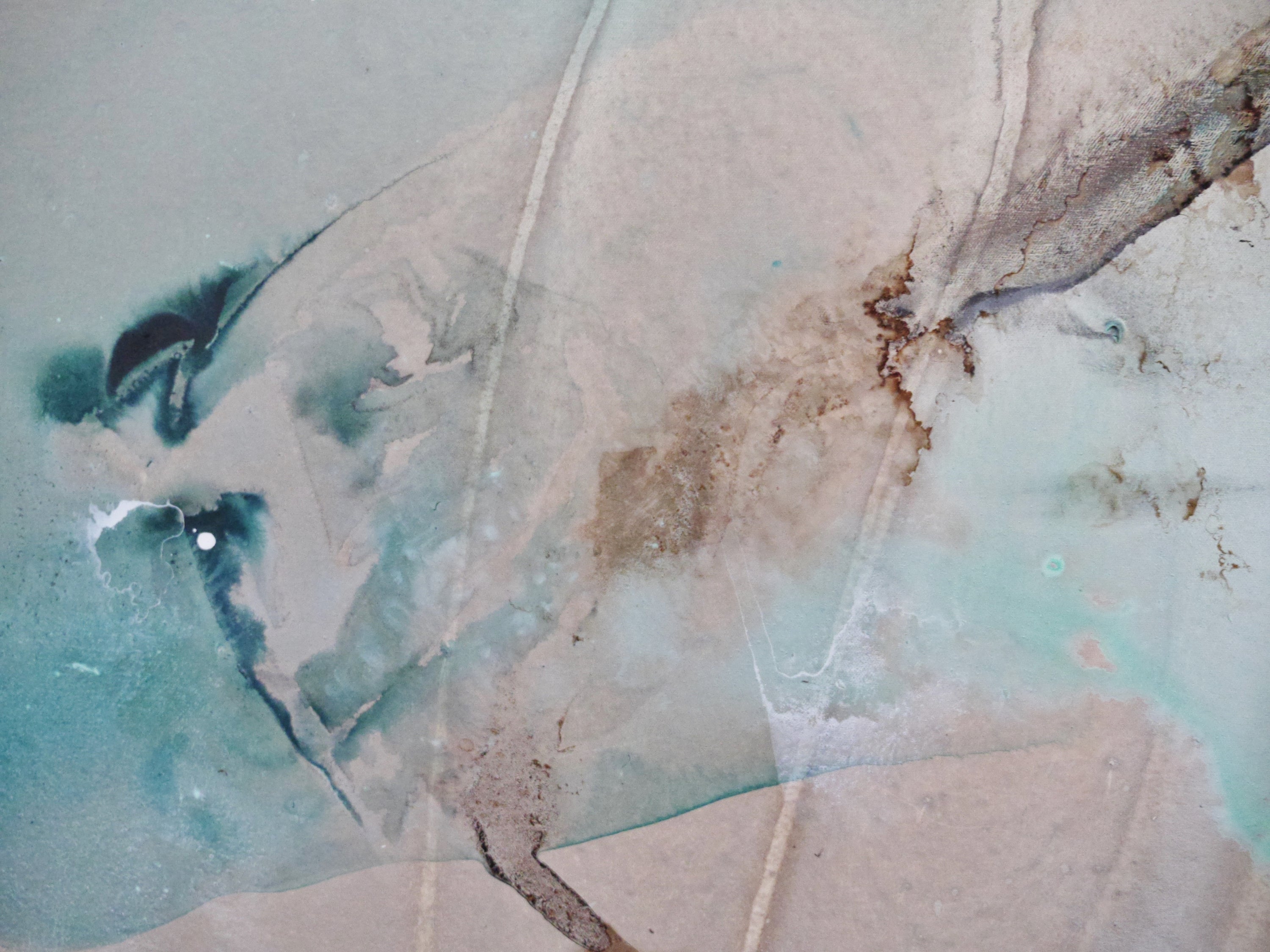 Refined 117 200cm x 80cm Cream Teal Rust White Grey Blended Abstract Painting (SOLD)