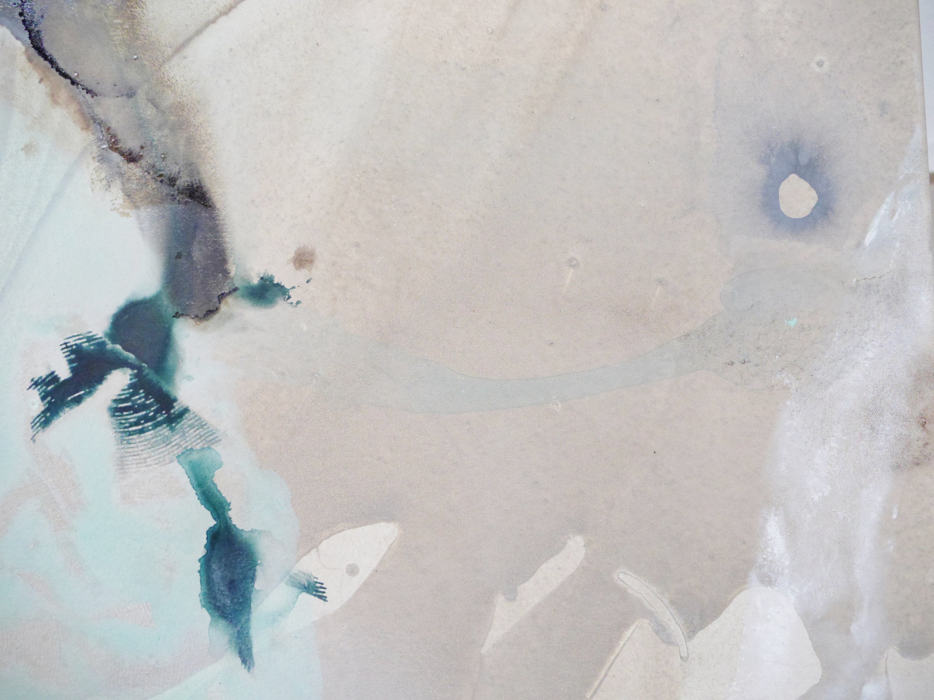 Refined 117 200cm x 80cm Cream Teal Rust White Grey Blended Abstract Painting (SOLD)