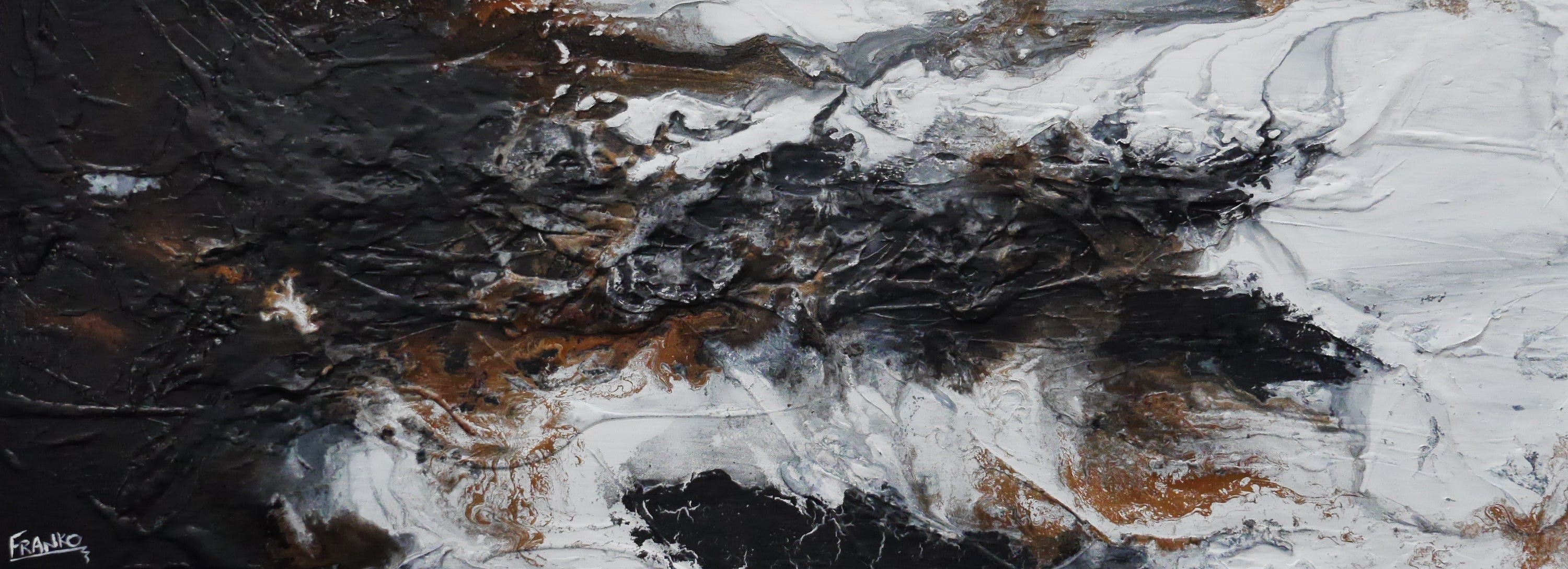 Rusting Black Ice 160cm x 60cm Rustic Textured Abstract Painting (SOLD)-Abstract-[Franko_Artist]-[Australian_artist]-[Gold_Coast]-[Brisbane]-[modern]-[contemporary]-[original]-[Large_artwork]-Franklin Art Studio