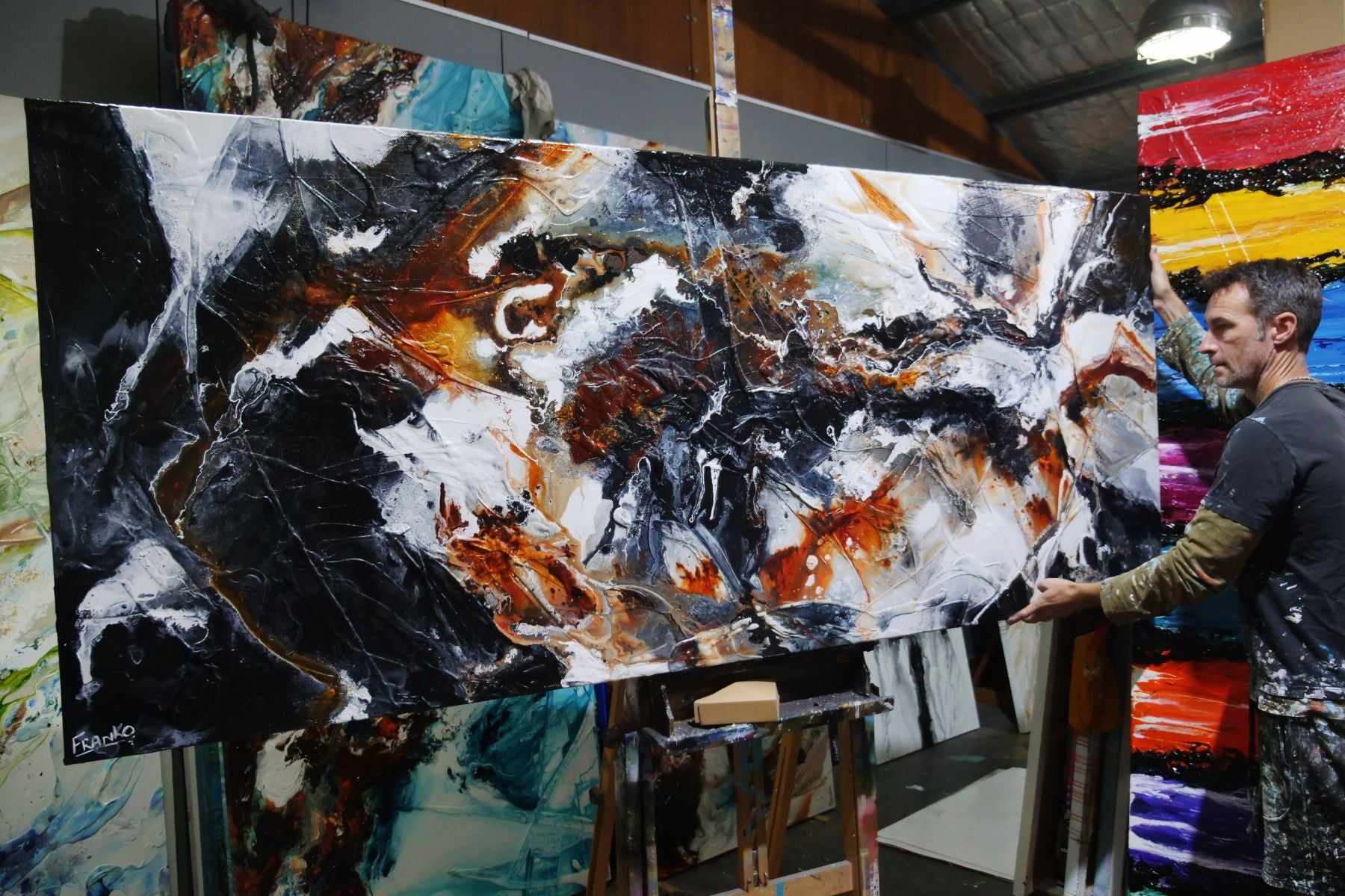 Radioactive Oxide 240cm x 100cm Black Brown White Textured Abstract Painting (SOLD)-Abstract-[Franko_Artist]-[The_Block]-[Dream_Homes]-[ideas]- [Grand_Designs]-Franklin Art Studio