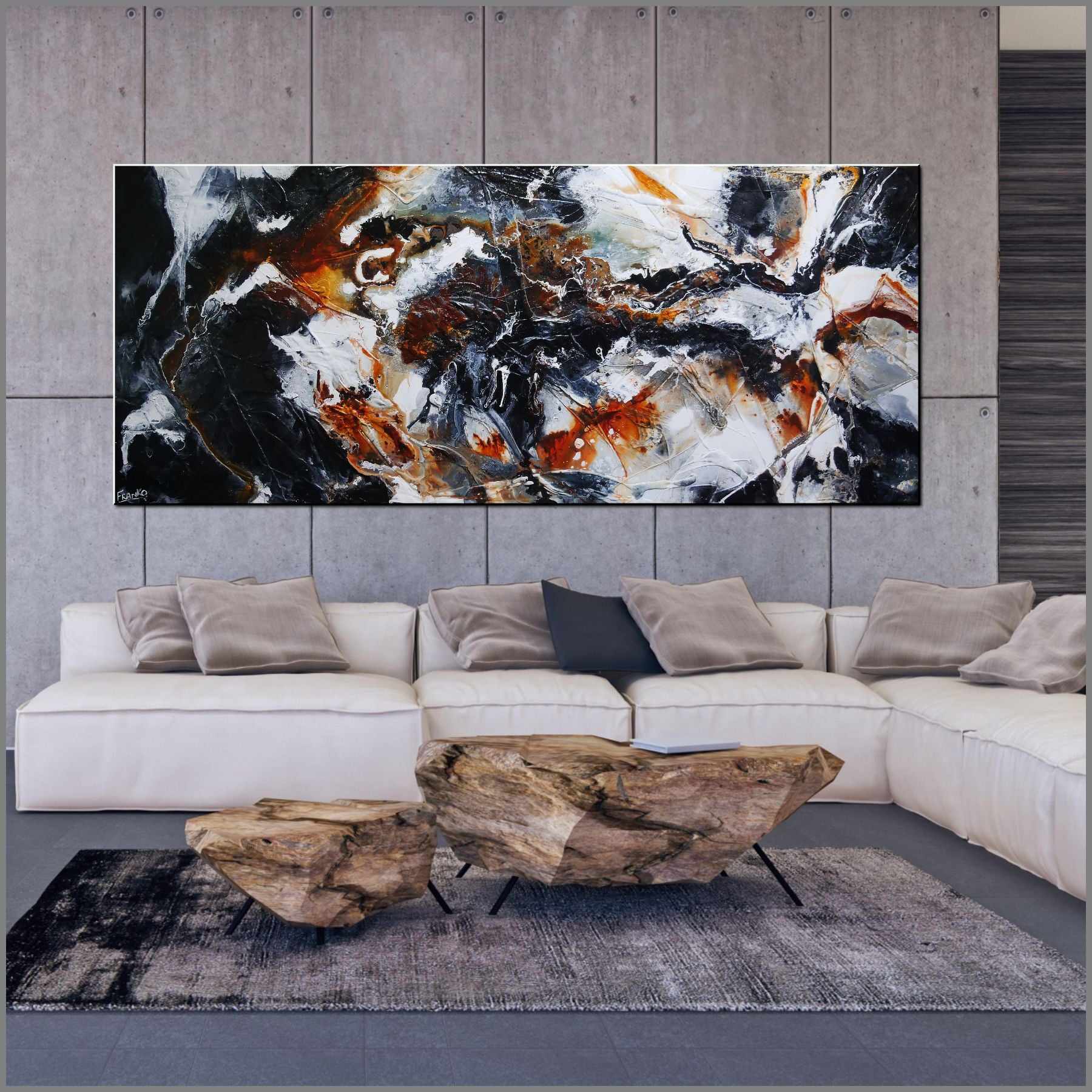 Radioactive Oxide 240cm x 100cm Black Brown White Textured Abstract Painting (SOLD)-Abstract-[Franko_Artist]-[Australian_artist]-[Gold_Coast]-[Brisbane]-[modern]-[contemporary]-[original]-[Large_artwork]-[The_Block]-[Dream_Homes]-[ideas]-[Grand_Designs]-[Art_Lover]-Franklin Art Studio
