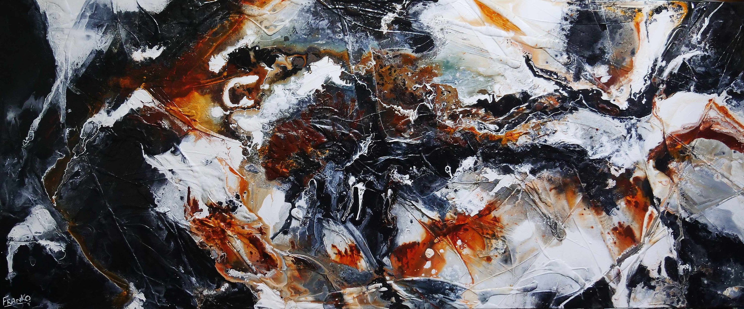 Radioactive Oxide 240cm x 100cm Black Brown White Textured Abstract Painting (SOLD)-Abstract-[Franko_Artist]-[Australian_artist]-[Gold_Coast]-[Brisbane]-[modern]-[contemporary]-[original]-[Large_artwork]-Franklin Art Studio
