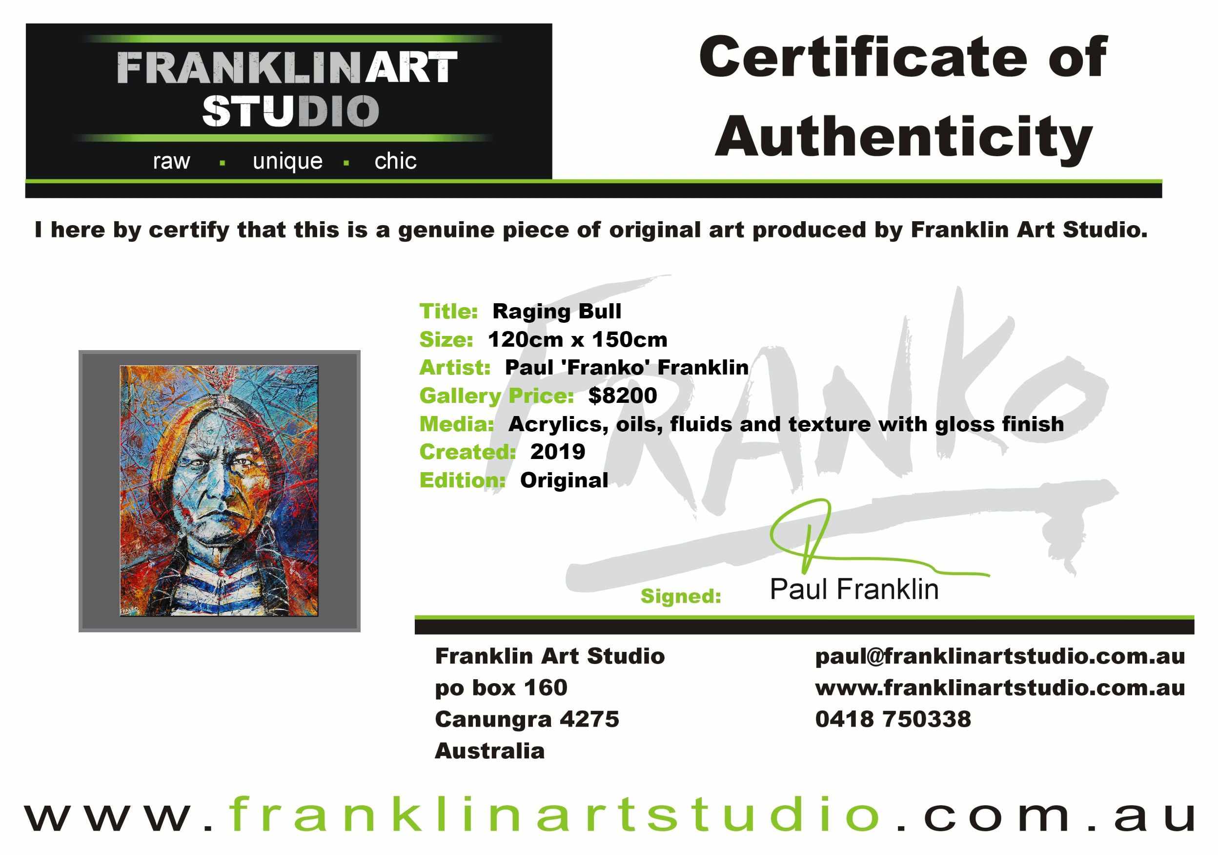 Raging Bull 120cm x 150cm Sitting Bull Indian Chief Abstract Realism Urban Pop Painting (SOLD)-people-[Franko_Artist]-[The_Block]-[Dream_Homes]-[ideas]- [Grand_Designs]-Franklin Art Studio