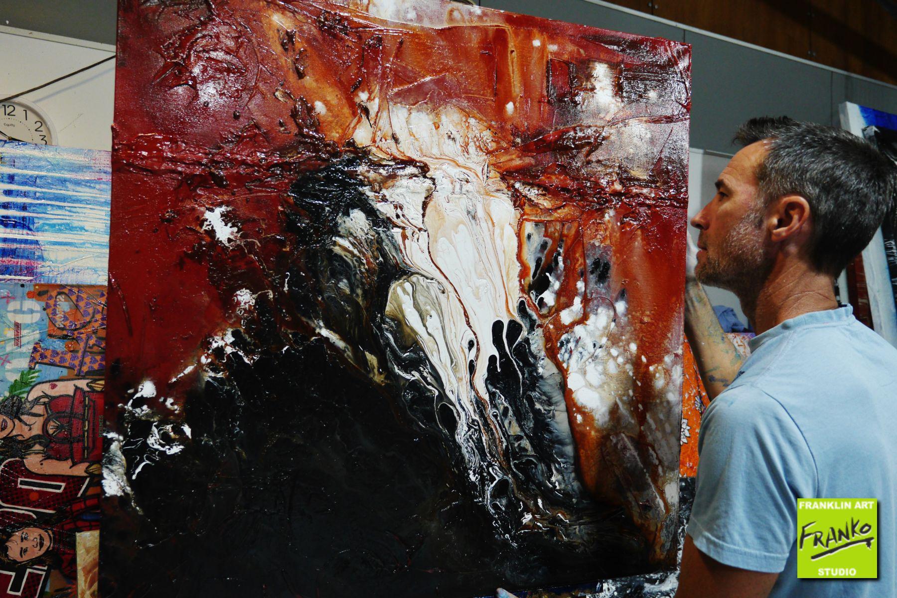 Rare Earth 100cm x 100cm Brown Black White Textured Abstract Painting (SOLD)-Abstract-[Franko_Artist]-[The_Block]-[Dream_Homes]-[ideas]- [Grand_Designs]-Franklin Art Studio