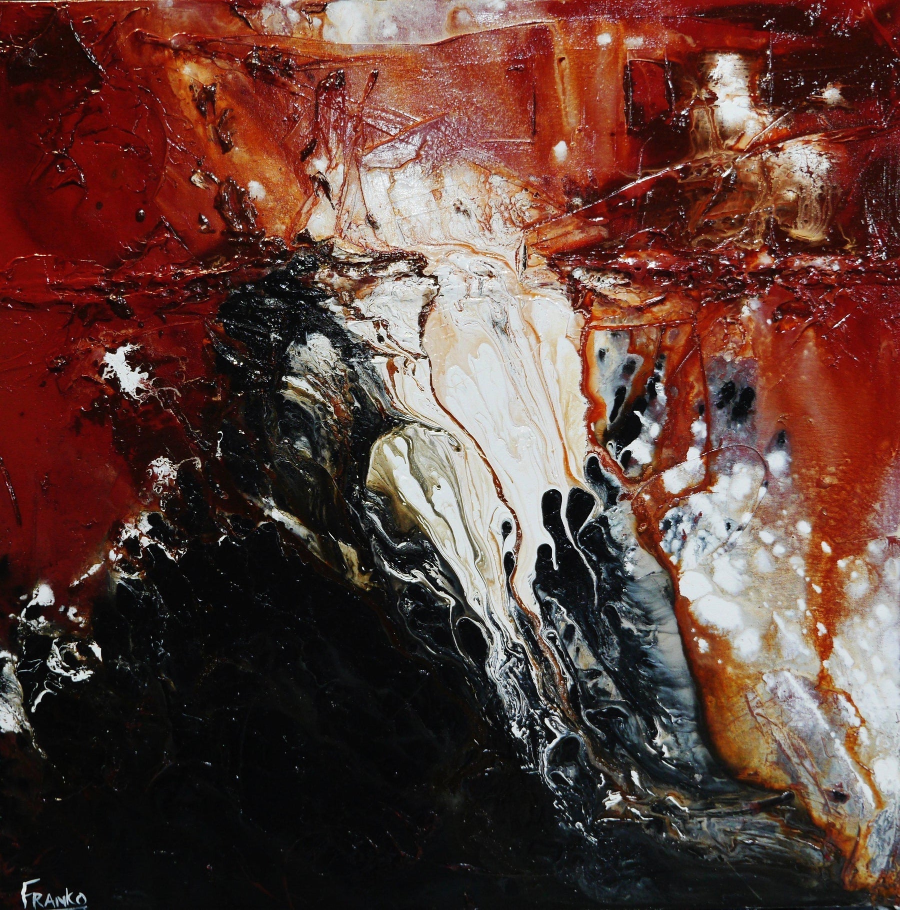 Rare Earth 100cm x 100cm Brown Black White Textured Abstract Painting (SOLD)-Abstract-[Franko]-[Artist]-[Australia]-[Painting]-Franklin Art Studio