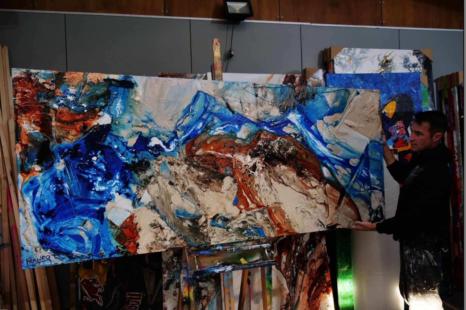 Rarified Outback 240cm x 100cm Blue Cream Textured Abstract Painting (SOLD)-Abstract-[Franko_Artist]-[The_Block]-[Dream_Homes]-[ideas]- [Grand_Designs]-Franklin Art Studio