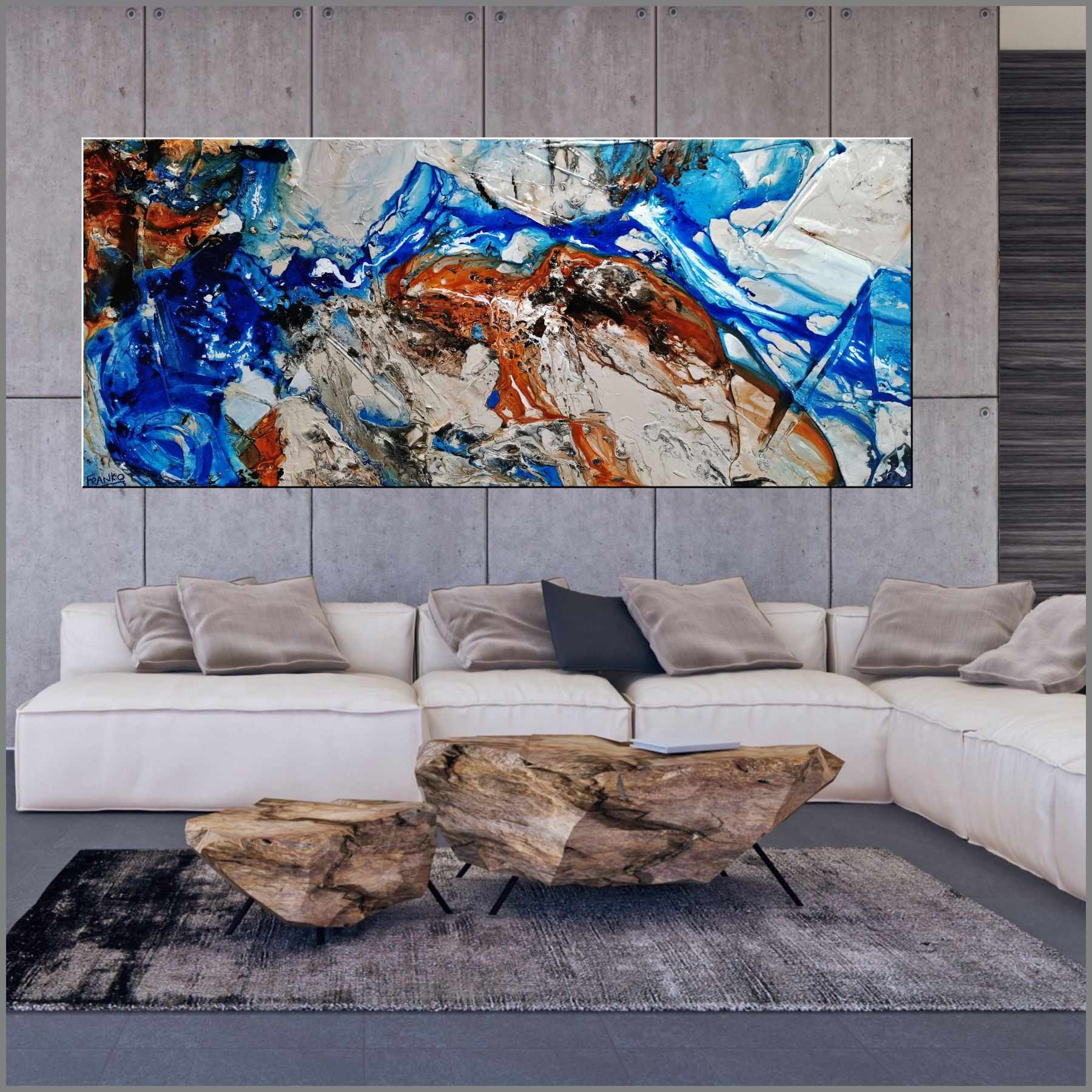Rarified Outback 240cm x 100cm Blue Cream Textured Abstract Painting (SOLD)-Abstract-[Franko_Artist]-[Australian_artist]-[Gold_Coast]-[Brisbane]-[modern]-[contemporary]-[original]-[Large_artwork]-[The_Block]-[Dream_Homes]-[ideas]-[Grand_Designs]-[Art_Lover]-Franklin Art Studio