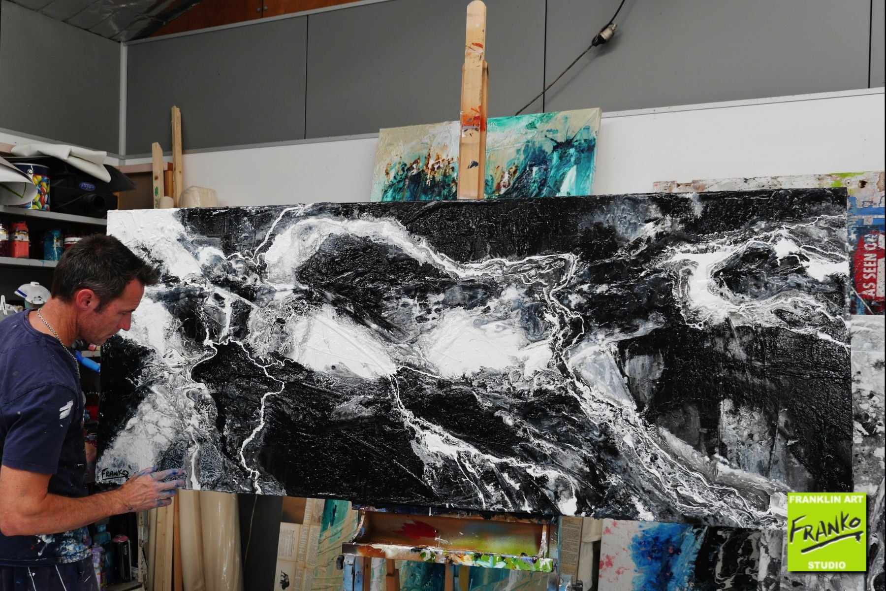 Ravenous Darkness 200cm x 80cm Black White Textured Abstract Painting (SOLD)-Abstract-[Franko_Artist]-[The_Block]-[Dream_Homes]-[ideas]- [Grand_Designs]-Franklin Art Studio