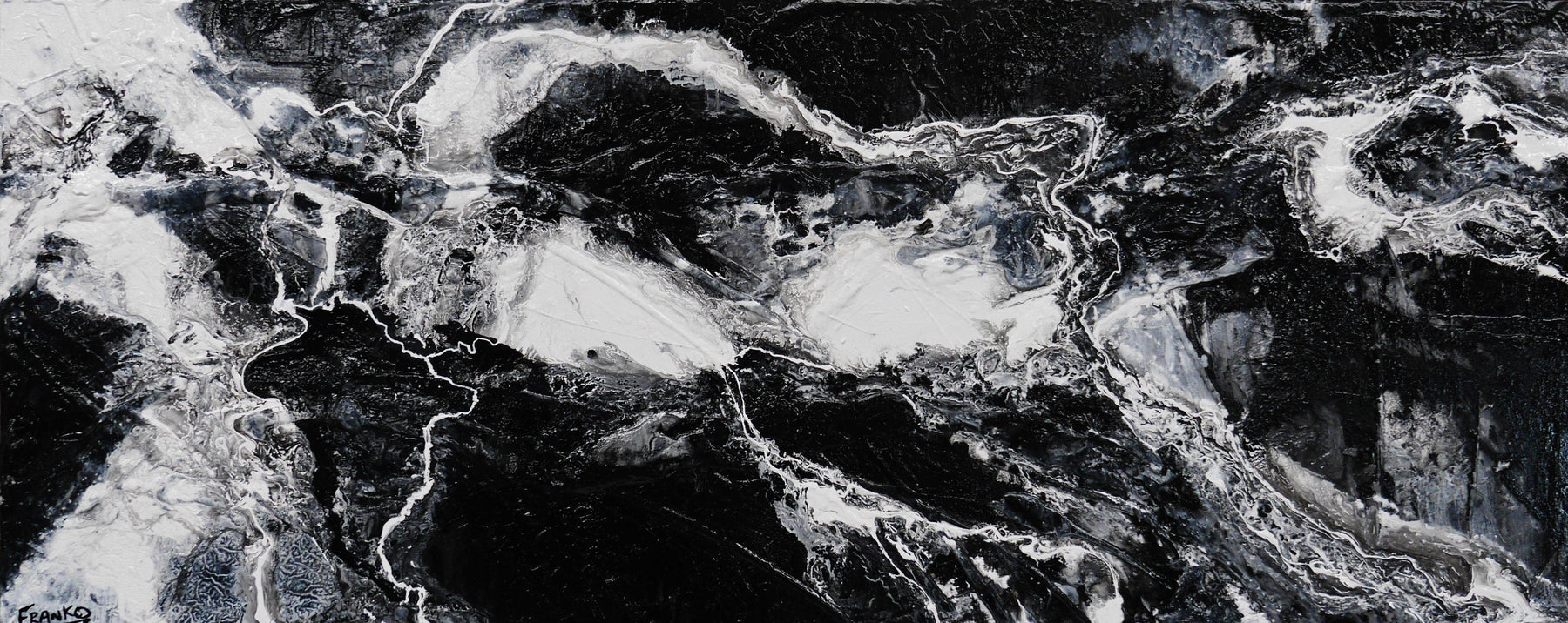 Ravenous Darkness 200cm x 80cm Black White Textured Abstract Painting (SOLD)-Abstract-[Franko_Artist]-[Australian_artist]-[Gold_Coast]-[Brisbane]-[modern]-[contemporary]-[original]-[Large_artwork]-Franklin Art Studio