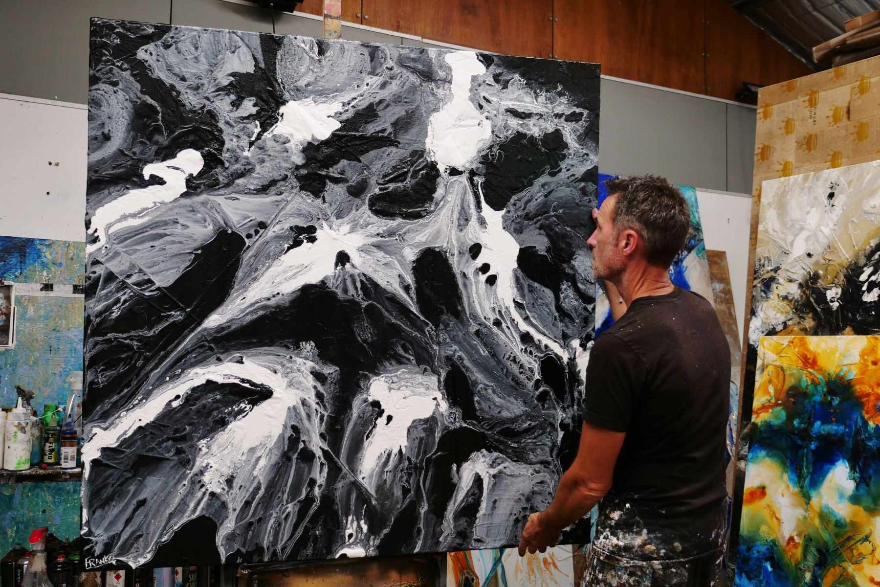 Ravishing Slate 130cm x 130cm Black Grey White Textured Abstract Painting (SOLD JOHN)-Abstract-[Franko_Artist]-[The_Block]-[Dream_Homes]-[ideas]- [Grand_Designs]-Franklin Art Studio