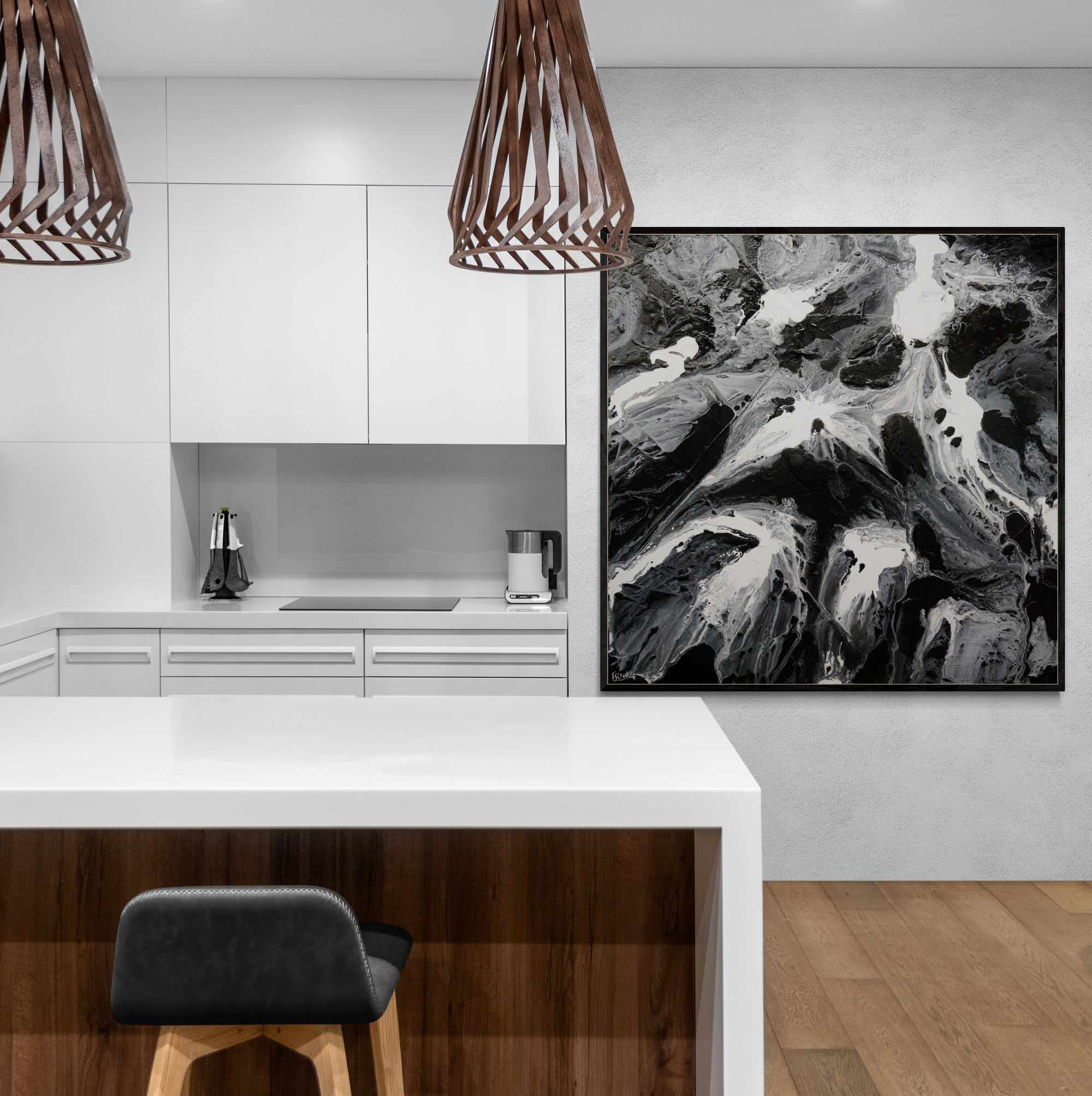 Ravishing Slate 130cm x 130cm Black Grey White Textured Abstract Painting (SOLD JOHN)-Abstract-[Franko_Artist]-[The_Block]-[Dream_Homes]-[ideas]-[Grand_Designs]-[Art_Lover]-Franklin Art Studio