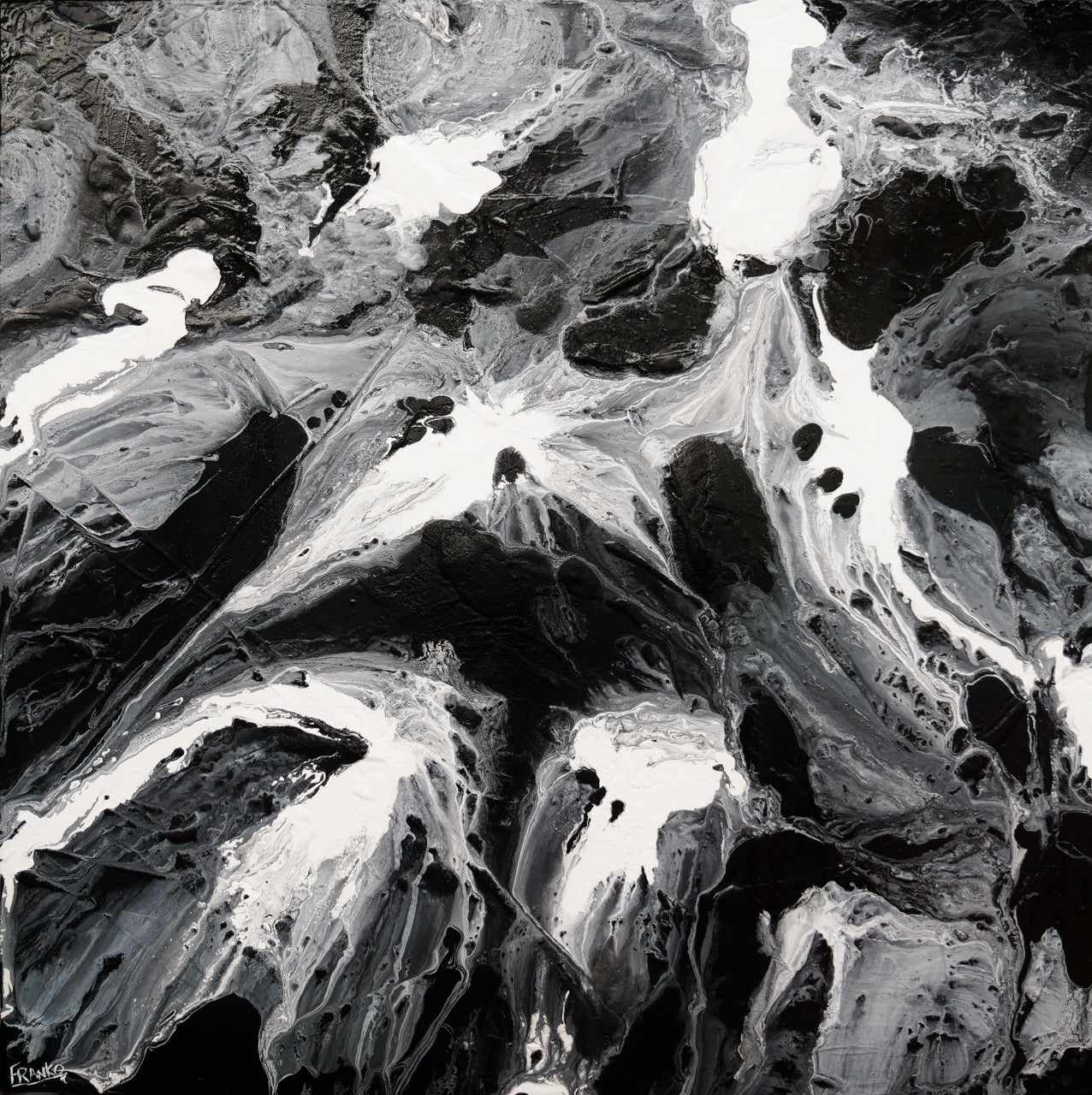 Ravishing Slate 130cm x 130cm Black Grey White Textured Abstract Painting (SOLD JOHN)-Abstract-[Franko_Artist]-[Australian_artist]-[Gold_Coast]-[Brisbane]-[modern]-[contemporary]-[original]-[Large_artwork]-Franklin Art Studio