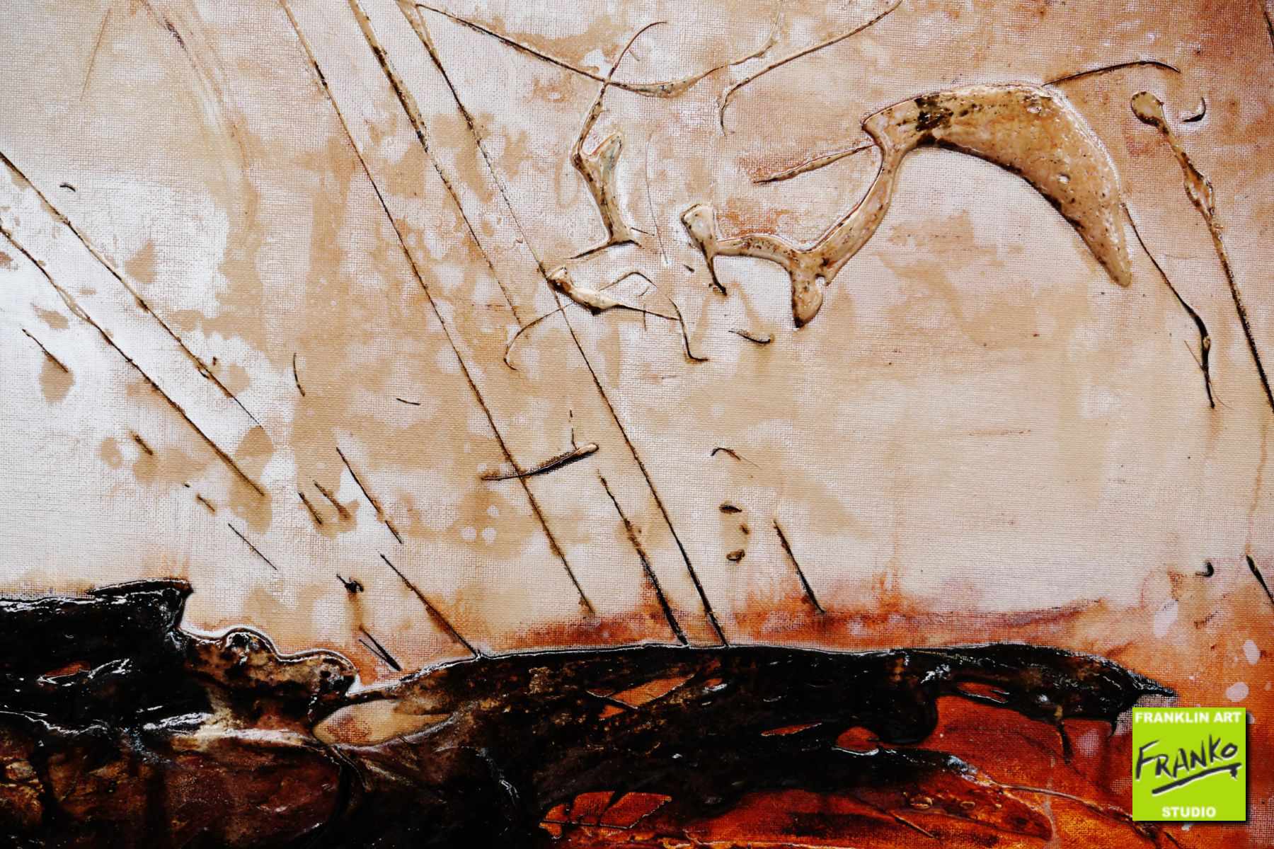 Raw 160cm x 60cm Black Brown Textured Abstract Painting (SOLD)